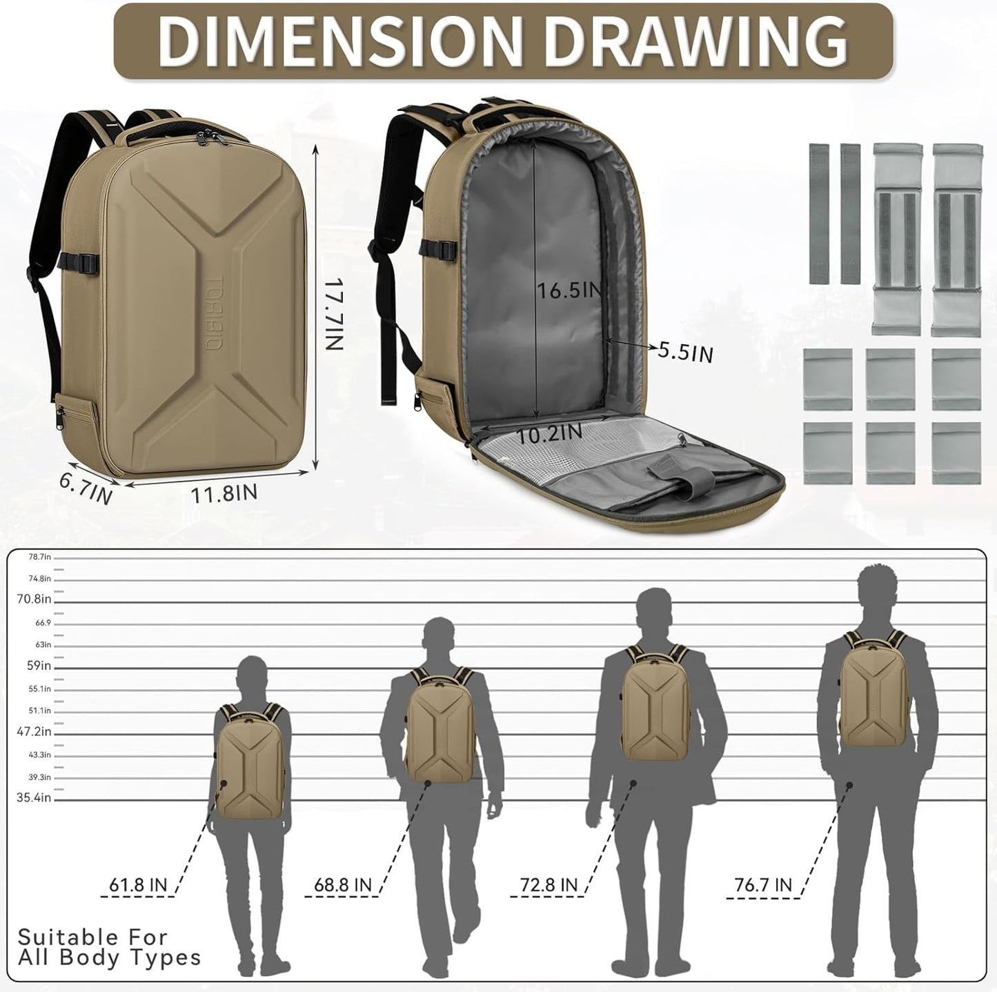 TORIBIO Camera Backpack, Hardshell DSLR Photography Camera Bag, Waterproof Hard Shell Camera Case with Tripod Holder & 15.6" Laptop Compartment Compatible with Canon/Nikon/Sony/DJI Mavic Drone