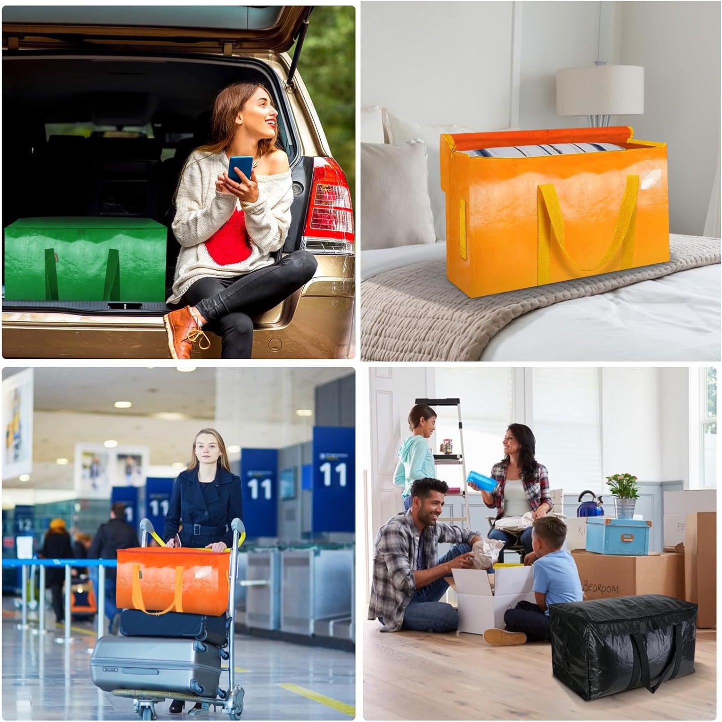 BALEINE 4-Pack Oversized Moving Bags with Reinforced Handles, Heavy-Duty Storage Tote for Clothes, Moving Supplies (Light Green, 4-Pack)