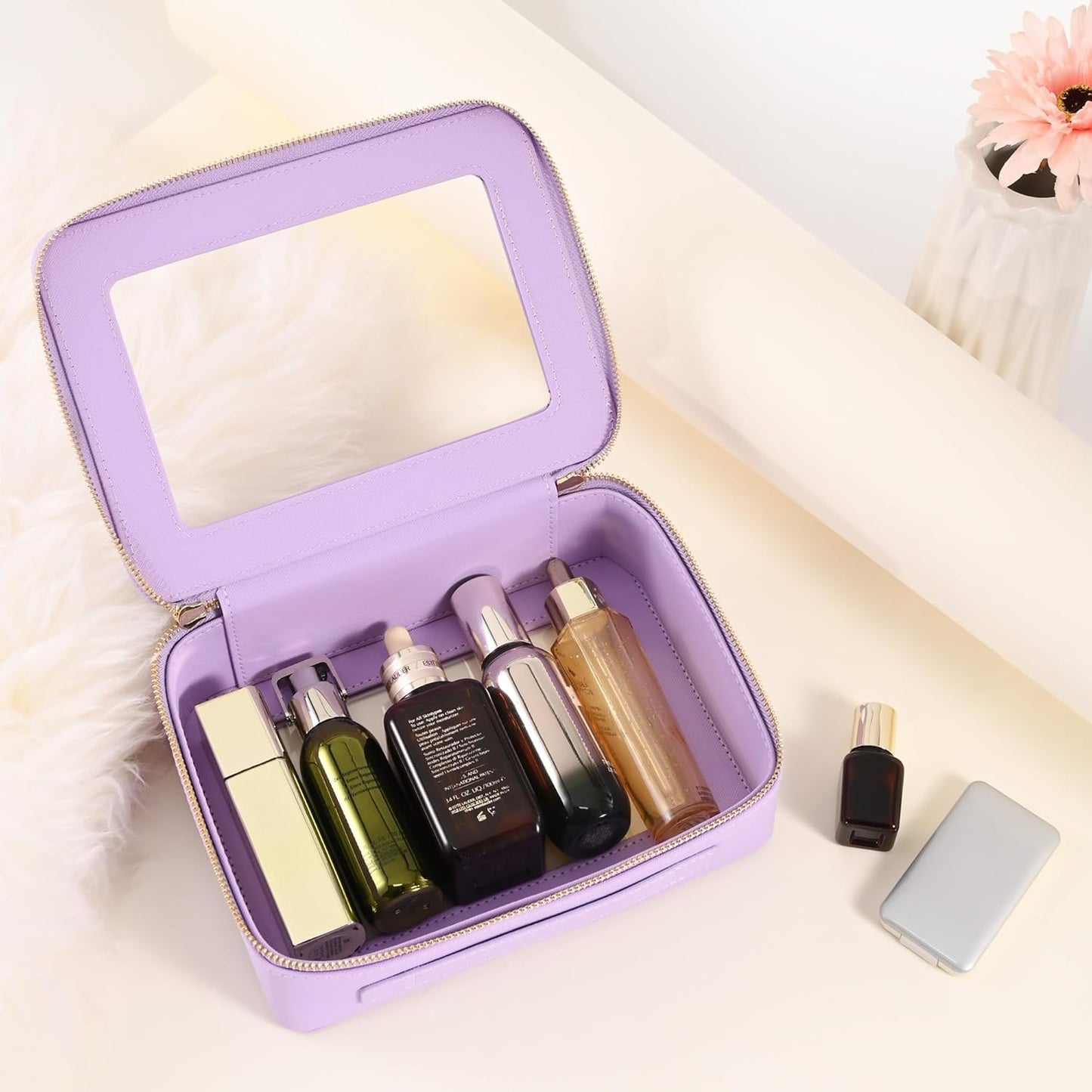 Aveniee Clear Makeup Bag Organizer,Large Travel Toiletry Bag for Women, Waterproof Cosmetic Pouch with Zippers,Car Organizers and Storage Case for Accessories,Lilac