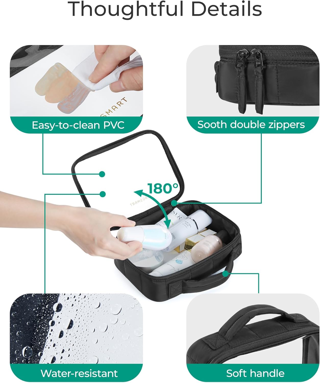 BAGSMART 2 Pack Clear Toiletry Bag, Puffy Edges TSA-Approved Travel Toiletry Bag, Large Opening with Handle, Cosmetic Organizer with Double Zipper for Women