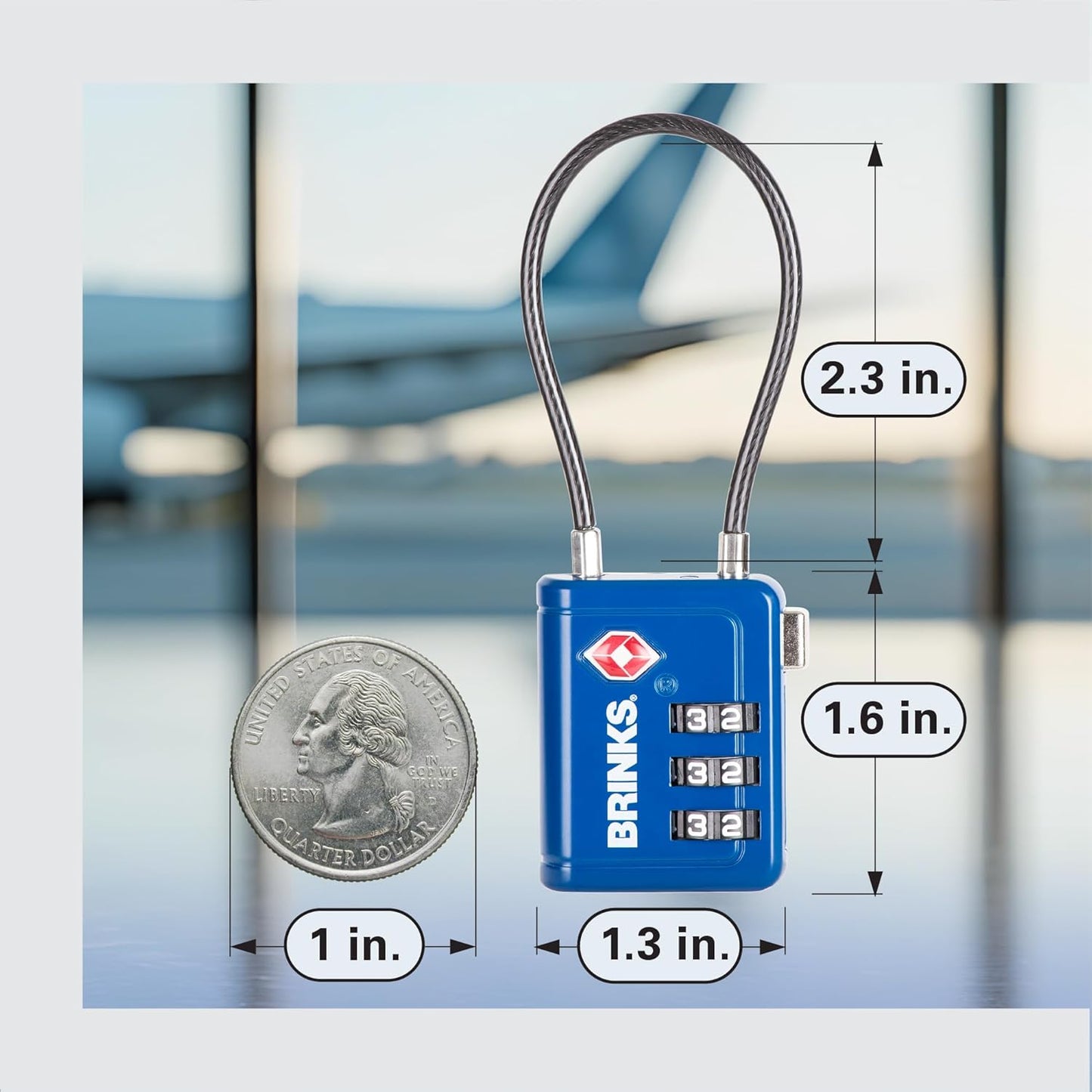 Brinks TSA Accepted Indicator Luggage Lock, Blue - Ressetable Combination, 2.5 inch Long Shackle, New More Secure TSA008 Key, 4 Pack