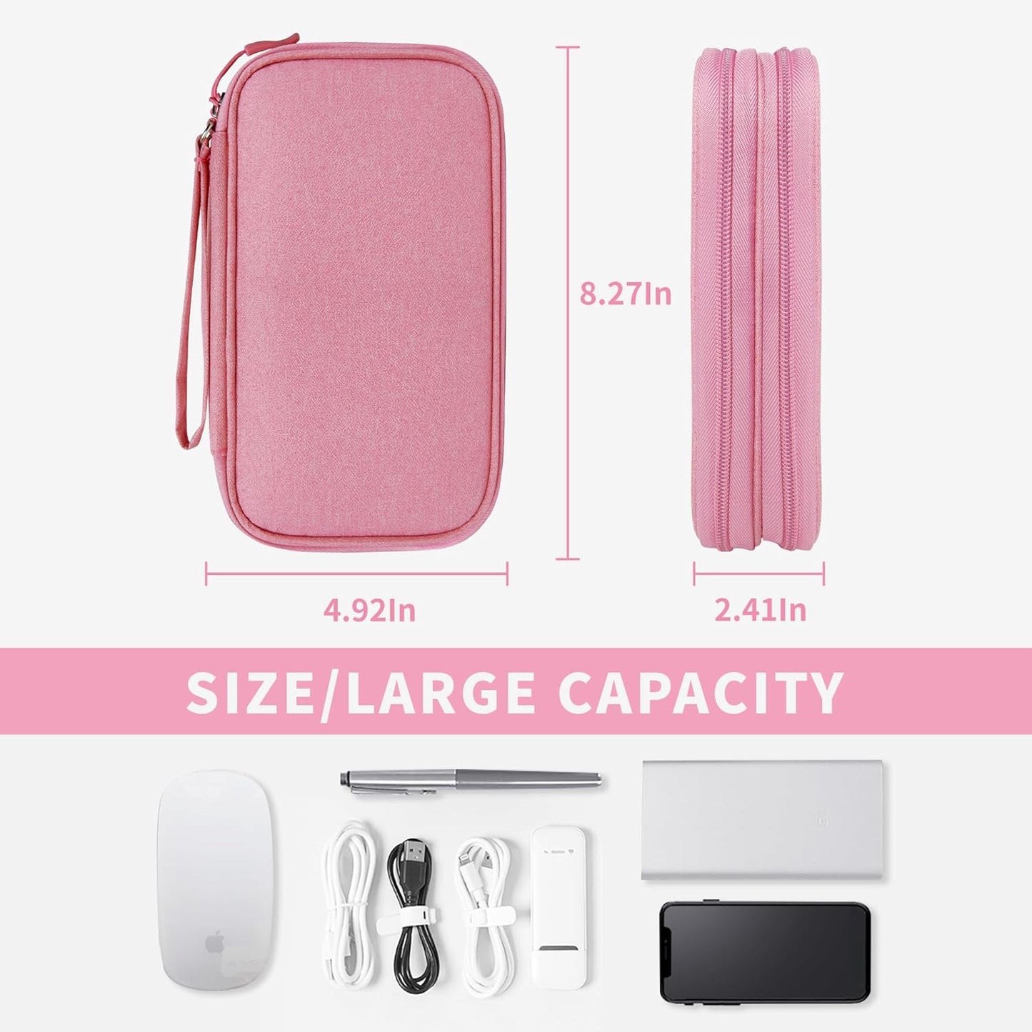 Electronics Travel Organizer,Portable Waterproof Electronic Travel Storage Bag for Small Charging Cord Storage,Charger,Small Electronics,SD Card etc,for Travel,Business - Pink