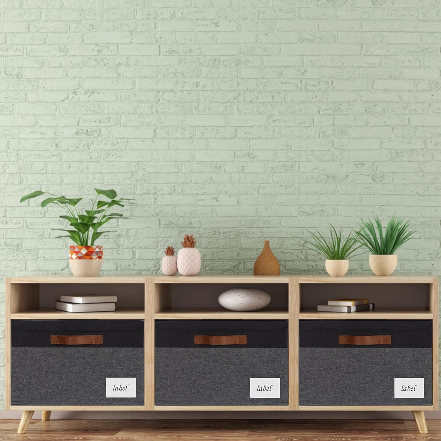 Large Storage Bins with Lids, Foldable Fabric Storage Baskets with Lids, Sturdy Storage Boxes with Labels and 3 PU Handles for Closet Home Bedroom Office (26L, 3 Packs, Grey&Black)