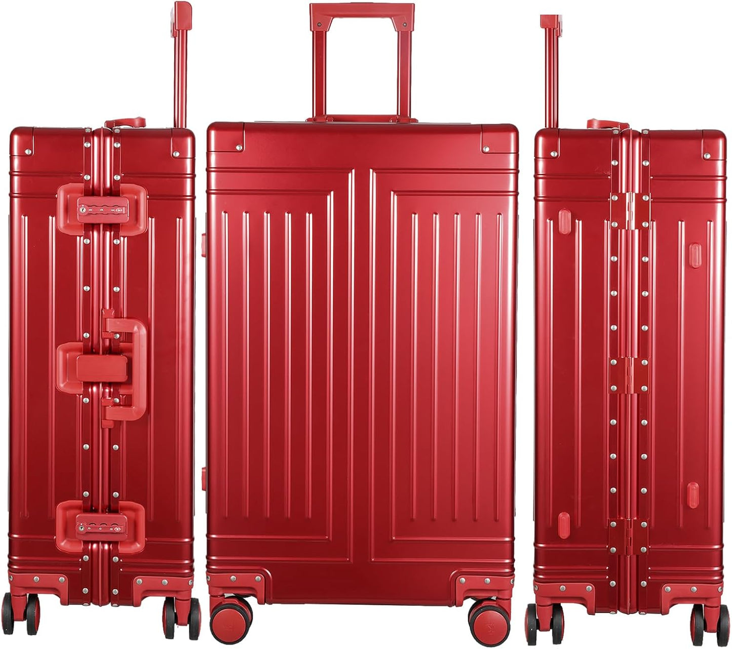 All Aluminum Carry On Luggage，Cut from Whole Aluminum Sheet，22x14x9 Airline Approved ，（3rd Generation，Premium Metal zipperless suitcase ） (red, 28inch)