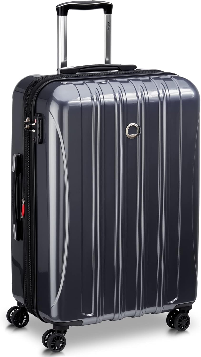 DELSEY PARIS Helium Aero Hardside Expandable Luggage with Spinner Wheels, Titanium, Checked-Medium 24 Inch