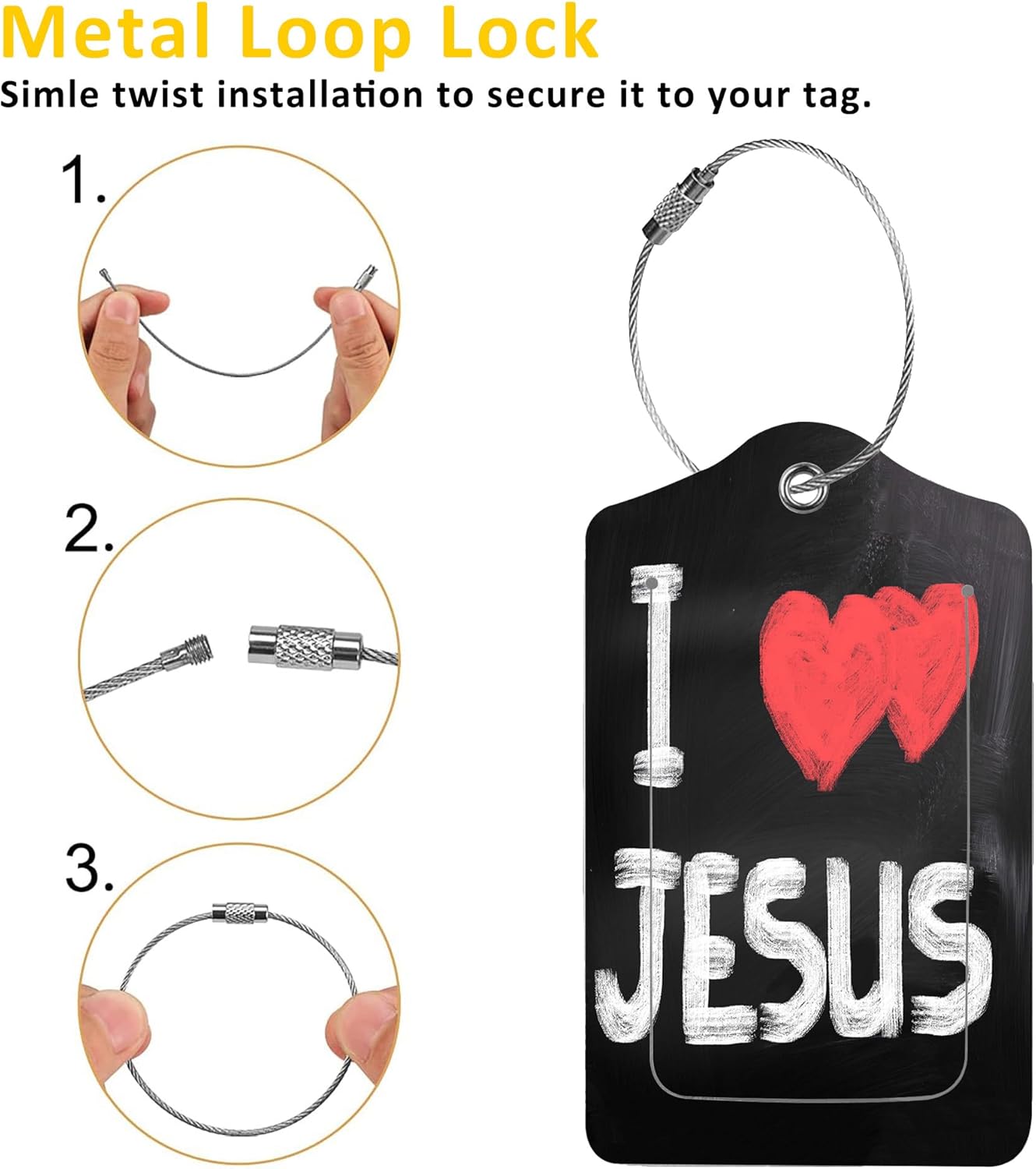 2 Pack I Love Jesus Luggage Tags for Suitcases,Christian Symbol Leather Baggage Suitcases Tag Name ID Label Privacy Cover Travel Bag Tags for Women Men Boys Girls