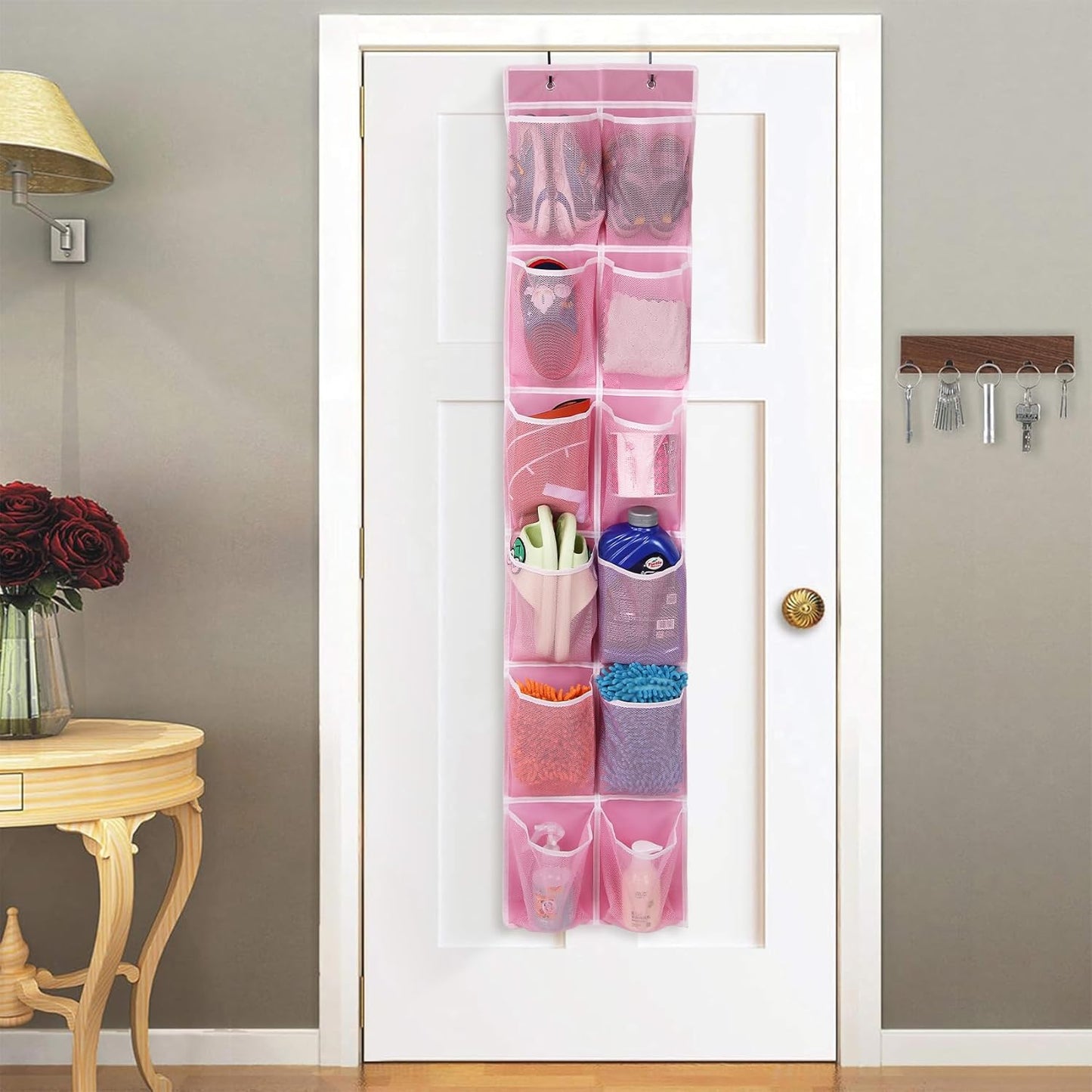 Over the Door 12 Pocket Hanging Shoe Organizer, Pink