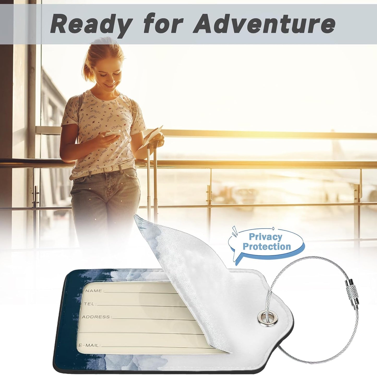 Pine Mountain ForestLuggage Tags for Suitcases,2 Pack Winter Woods Luggage Tag,Leather Stainless Steel Loop Label Tag for Women Men Girls Travel Bag Suitcase