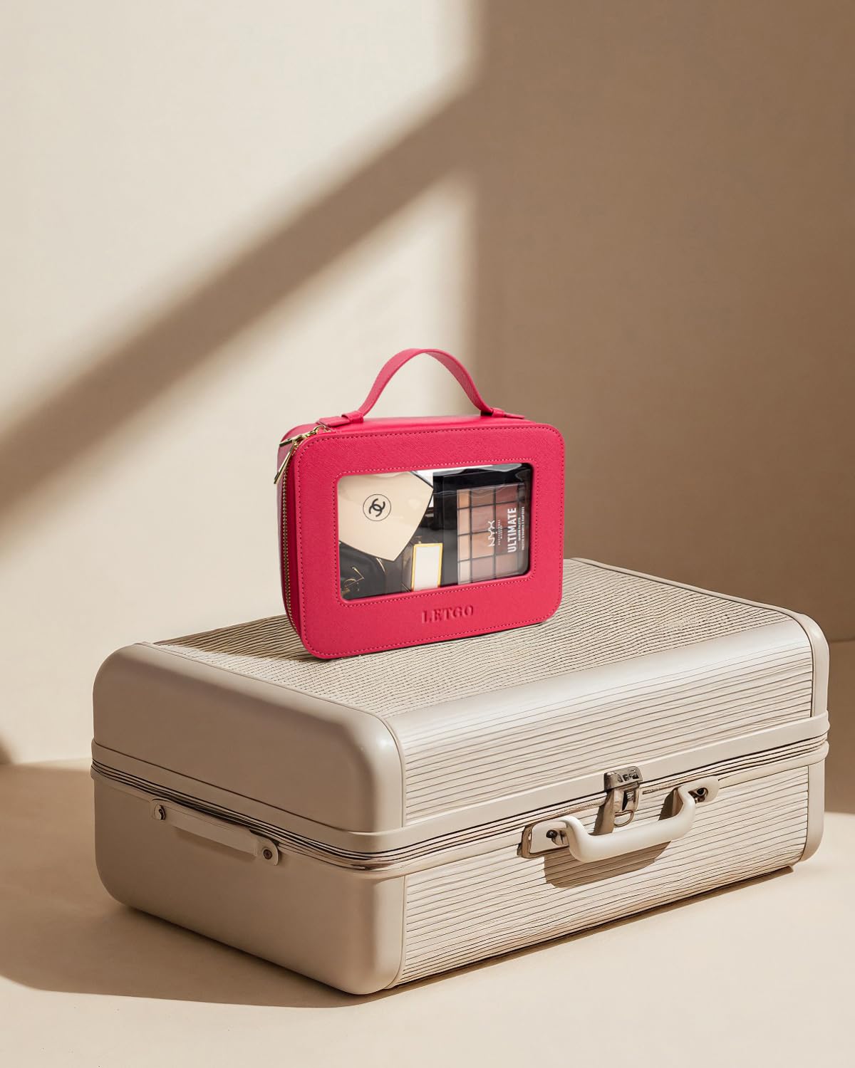 LETGO Clear Makeup Bags, TSA Approved Toiletry Bag with Zipper, Clear Makeup Organizer Fit Carry-on Travel Essentials,Clear Cosmetic Bags for Women Men (A-Rose)