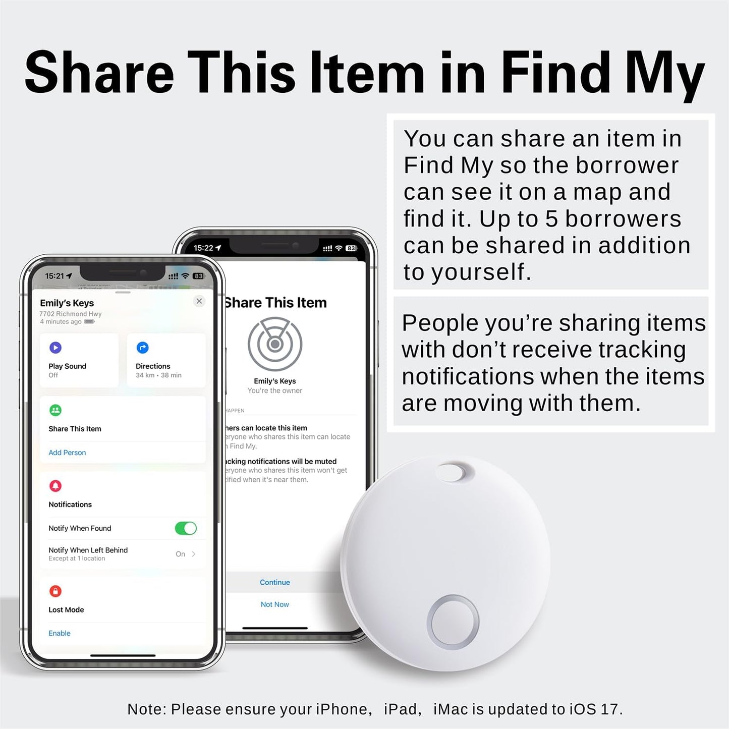 Reyke Smart Tag, Bluetooth Luggage Tracker, Works with Apple Find My (iOS Only), Item Locator for Key, Luggage, Backpack, Wallet, IP67 Waterproof, 4 Pack White