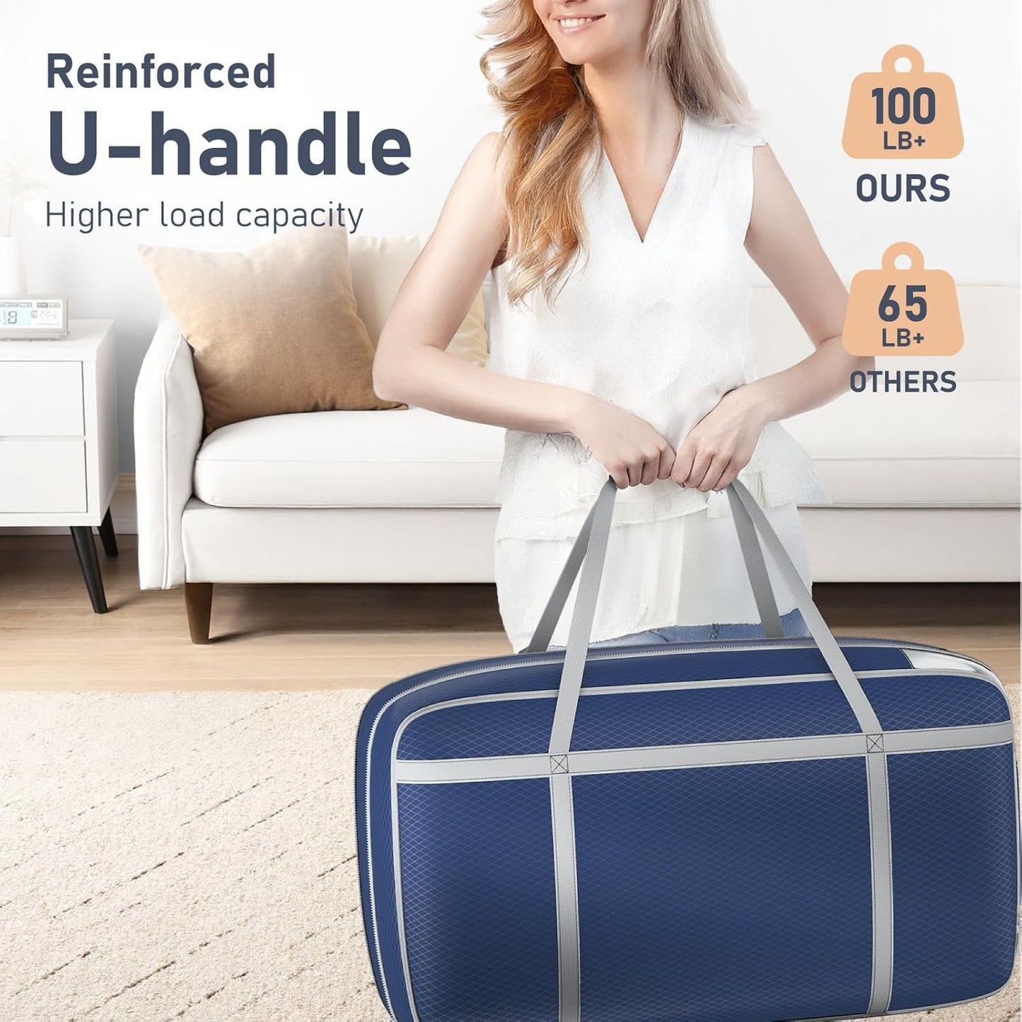 DIMJ Compression Moving Bags - Extra Large Heavy Duty Comforter Storage Bag with Window, Packing Totes with Strong Handles & Zipper, Space Saving Box Containers for Blanket, Clothes, Bedding, 2 Pack