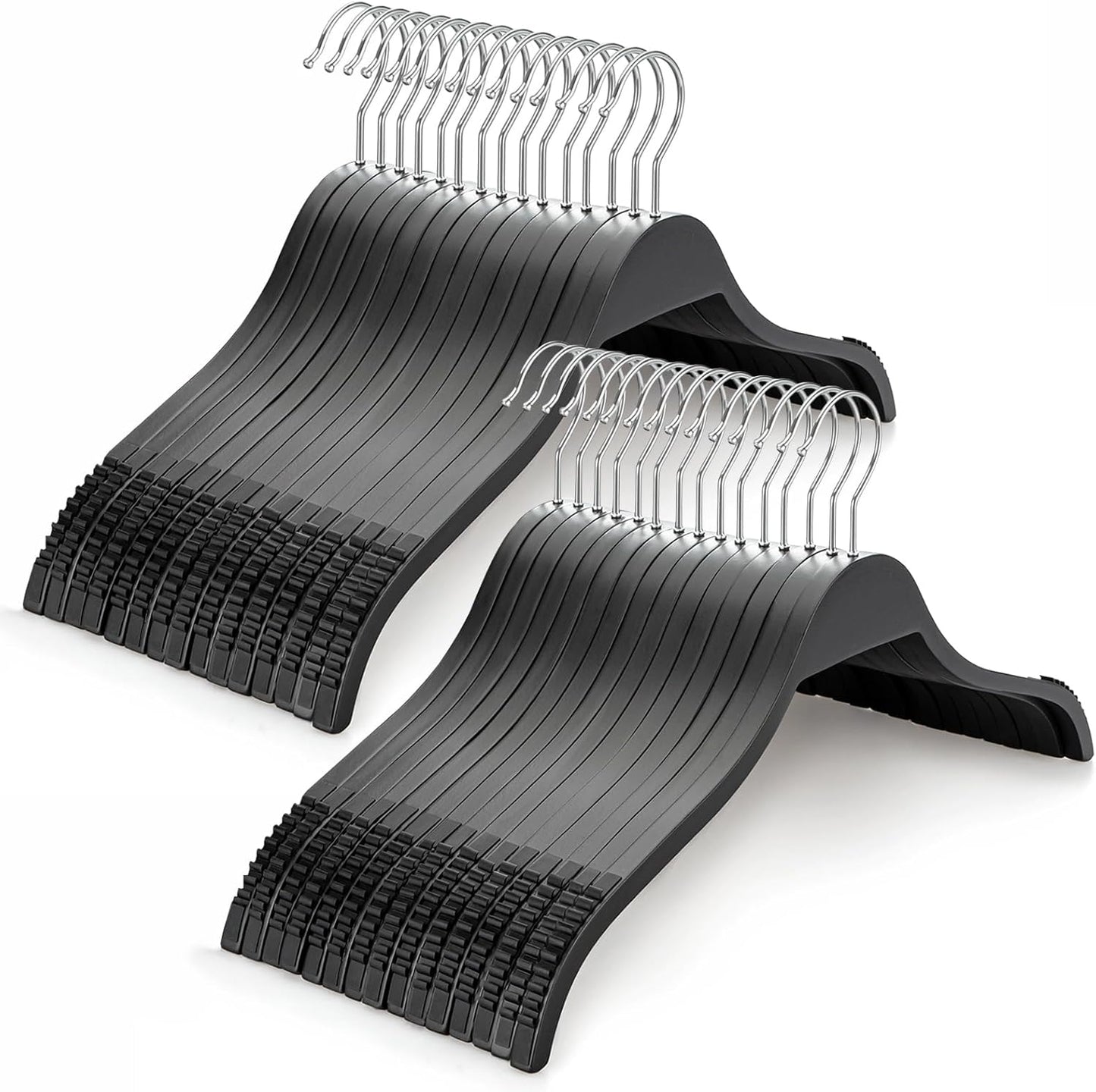 TOPIA HANGER Slim Wooden Hangers with Extra Soft Non-Slip Rubber Grips, 30-Pack High-Grade Fashion Hanger No Shoulder Bump for Sweater, Camisole, Jacket, Dress, Coat (Black)-CT15B30