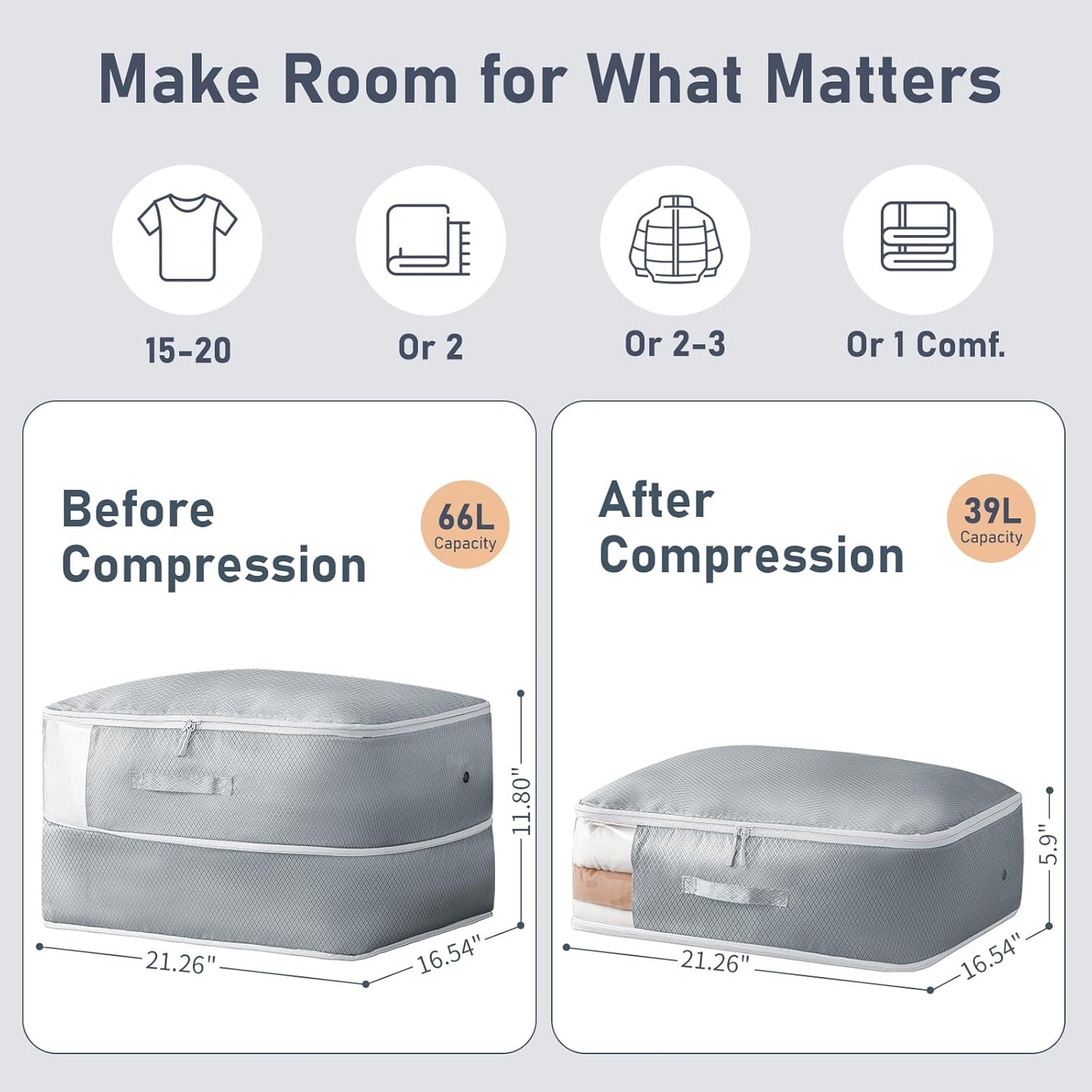 DIMJ Comforter Storage Bag 6 Pack - Blanket Storage Organizer Compression Bags, Large Capacity Ultra Space Saving Self Compression Organize for Bedding, Pillow, Duvet, Sheet Storage with Zipper Window