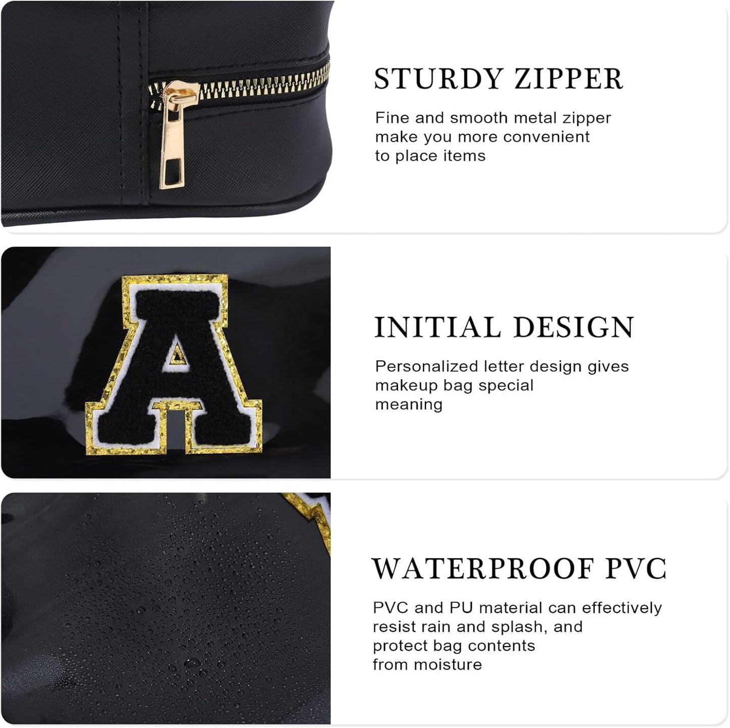 YOOLIFE Travel Toiletry Bag for Women, Black Clear Makeup Organizer, Cute Cosmetic Bags for Skincare, Birthday Gifts for Teacher Mother Girlfriend Initial H