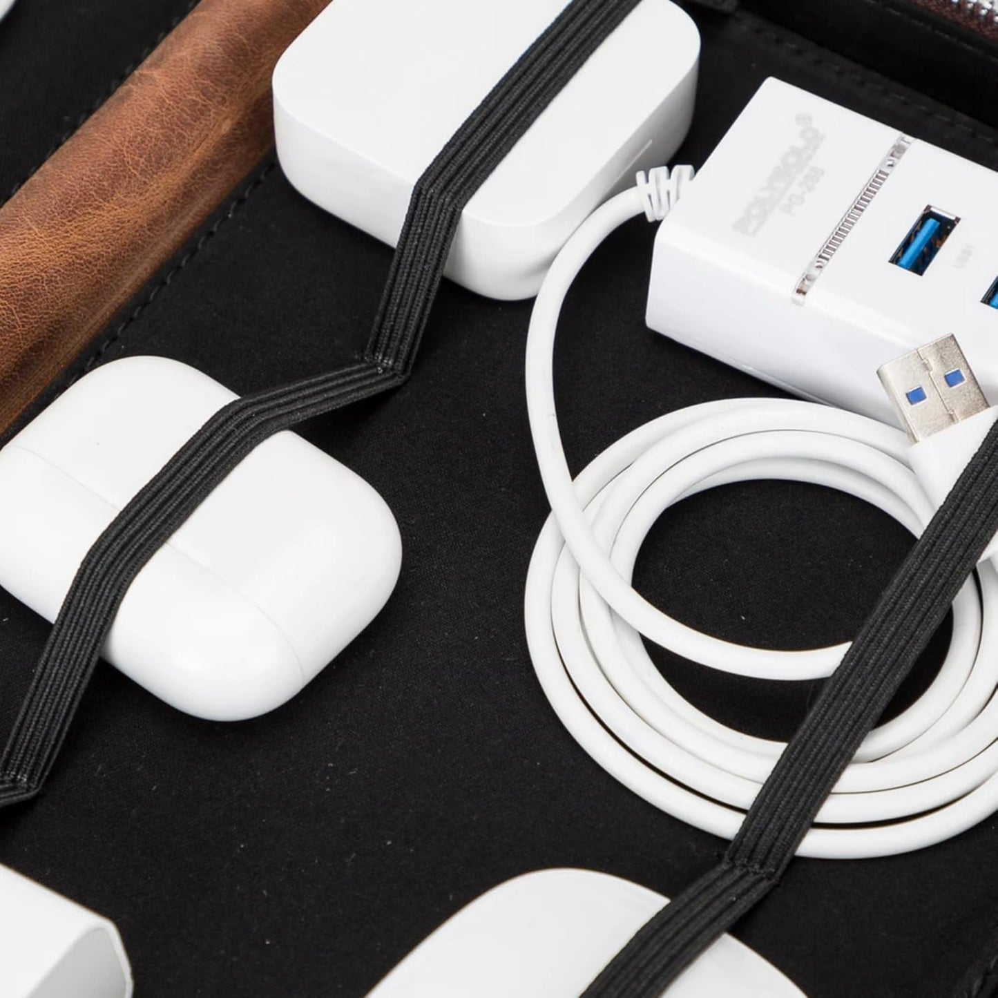 Medicine Handmade Leather Cable Organizer Bag – Full-Grain Leather Travel Tech Case for Cords, Chargers & Accessories – Zippered Storage for Men & Women (Antic Brown)