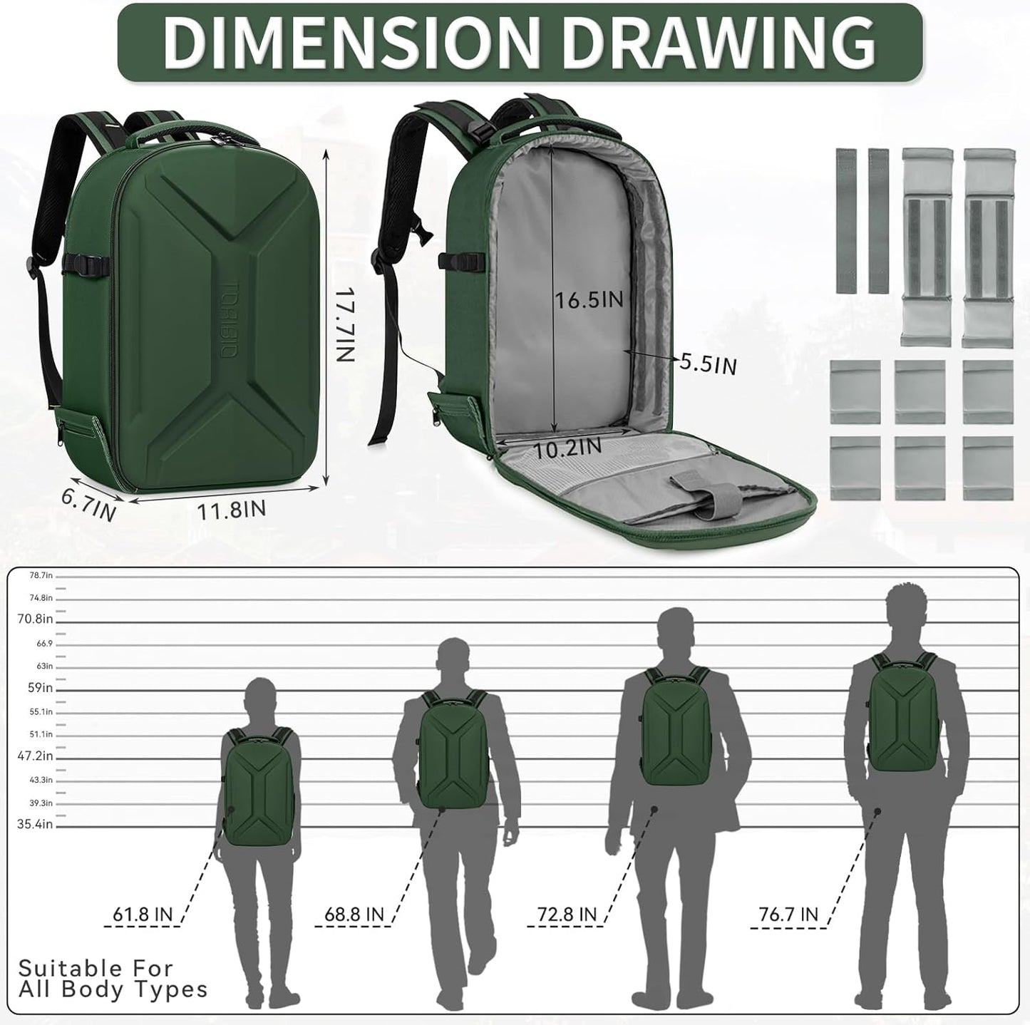 TORIBIO Camera Backpack, Hardshell DSLR Photography Camera Bag, Waterproof Hard Shell Camera Case with Tripod Holder & 15.6" Laptop Compartment Compatible with Canon/Nikon/Sony/DJI Mavic Drone