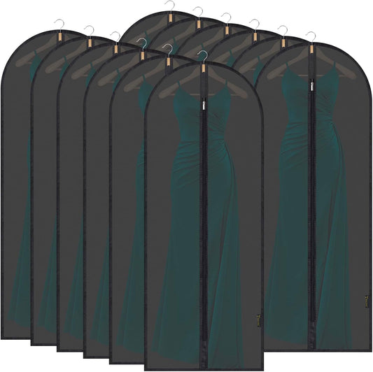 BALEINE 60'' Translucent Garment Bags, 12 Packs PEVA Dress Bag for Closet Clothes Dresses Suit Coats Storage (Black, 12PK)