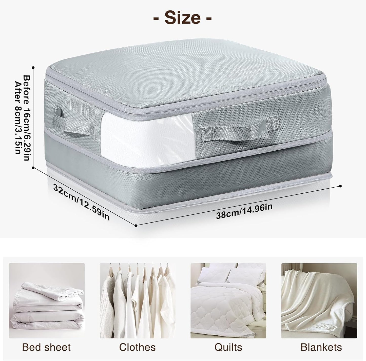 DIMJ Clothes Storage Bag 6 Pack, 19L Compression Storage Bags for Blanket, Sweater, Jacket, Closet, Sheet Storage Organizer with Window Handle, Space Saver Storage Bags with Zipper, Gray