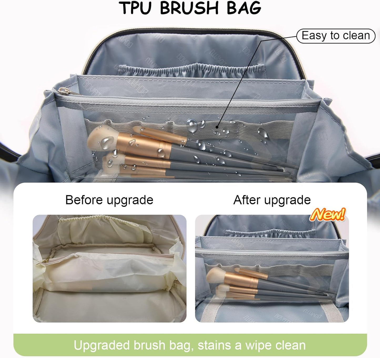 Travel Makeup Bag Organizer Cosmetic Bag: 3 Pcs Set Make up Bags for Women with Handle - Waterproof Vegan Leather Toiletry Bags with Comparments (C-06-Green)