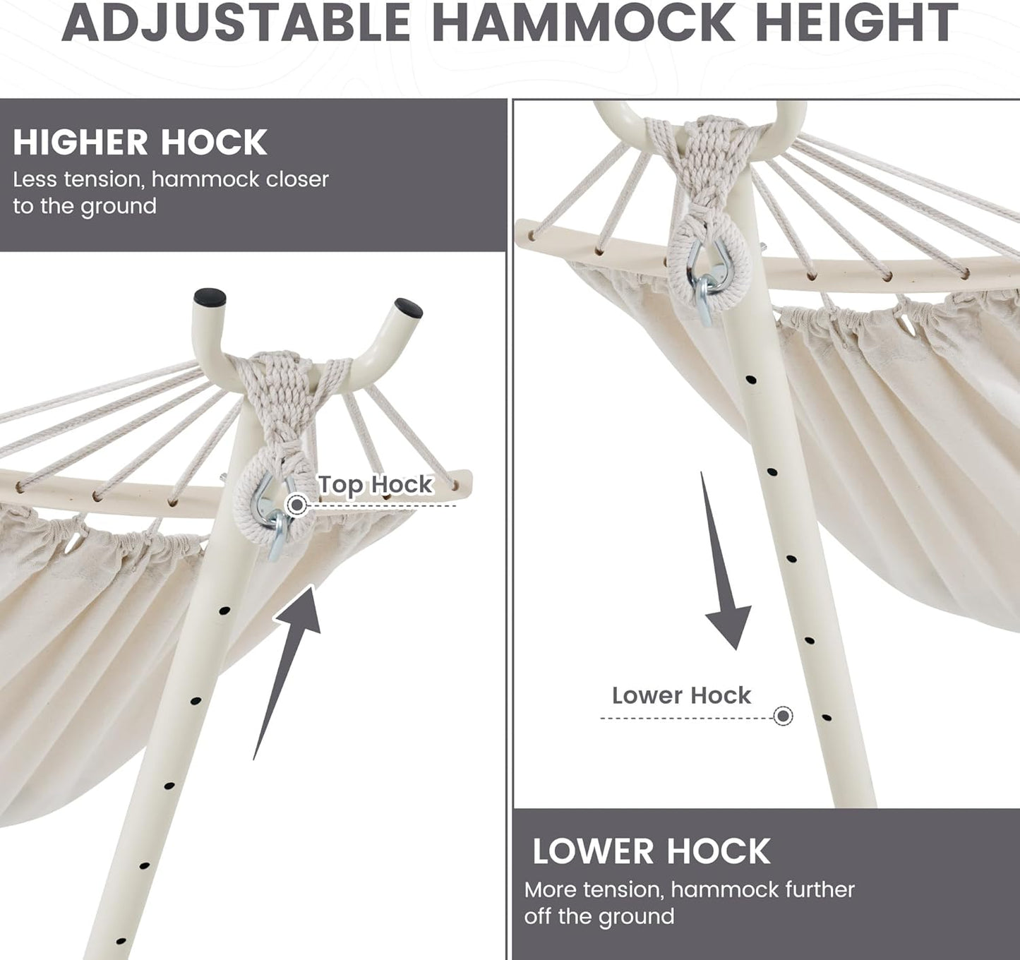 LazyDaze Hammocks Double Hammock with Stand - 2 Person Heavy Duty Outdoor Hammock for Adults, Includes Durable Steel Stand, Portable Carrying Bag and Pillow, Beige