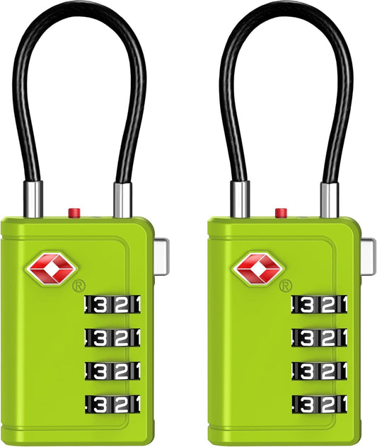 Puroma TSA Approved Luggage Travel Locks with Open Alert Indicator, 4 Digit Combination Resettable Code Zinc Alloy Lock for Suitcase, Backpack, Bag, Toolbox, Locker (2 Pack, Green)