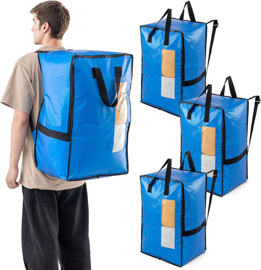 TAILI 4 Pack Blue Moving Bags w/Adjustable Backpack Straps, Moving Supplies, Moving Boxes Alternative, Heavy Duty Storage Totes for College Packing, Camping Backpack for Travel, Dorm, Laundry