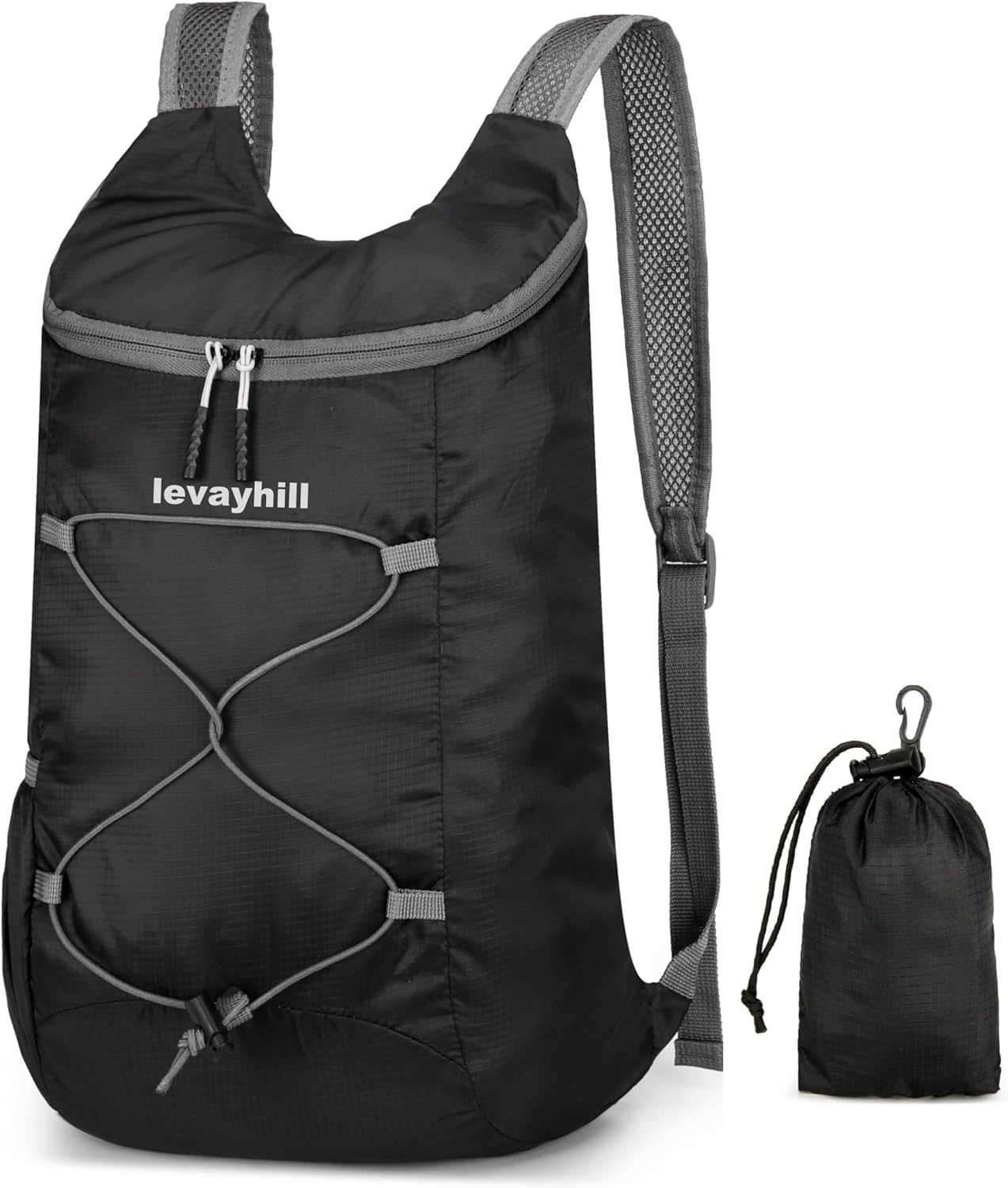 16L Hiking Daypack Lightweight Foldable Travel Backpack Water Repellent Camping Outdoor Packable Easy Carry-on Bag (Black&Gray)