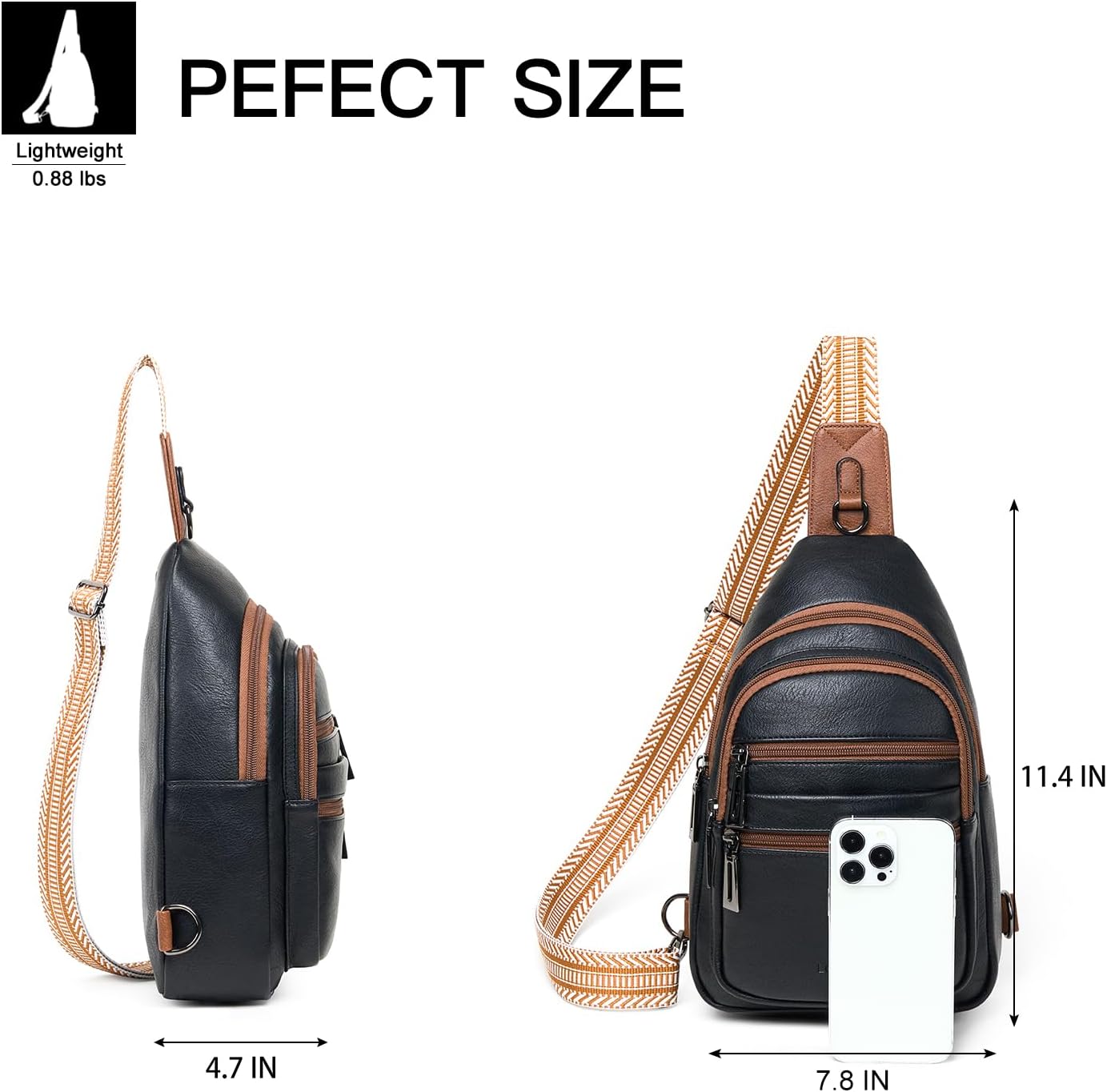 Sling Bag for Women Crossbody Fanny Pack Belt Bag Sling Purse Vegan Leather Trendy Travel Anti Theft Brown/Black