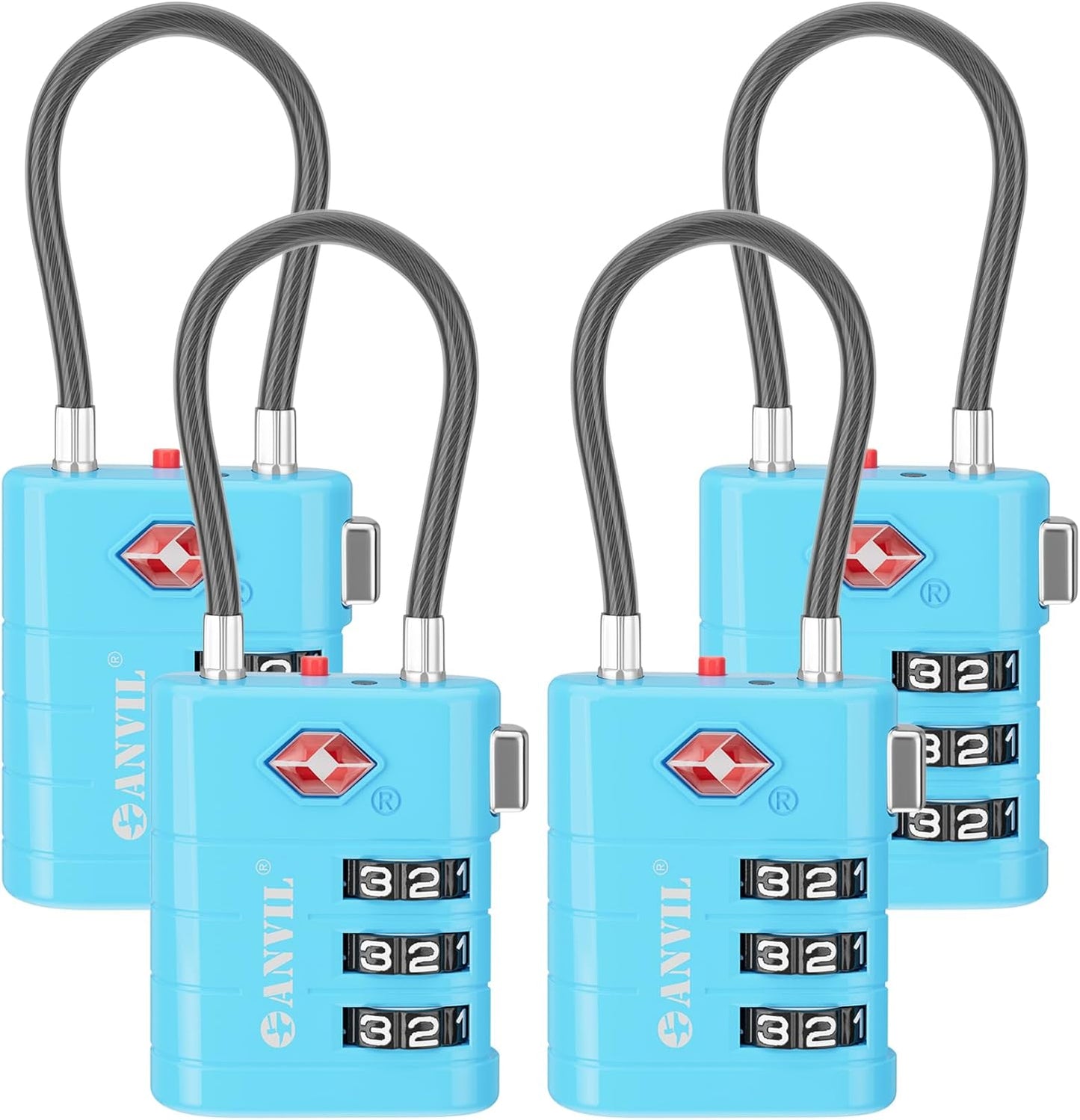 ANVIL TSA Approved Luggage Locks – High Security TSA008 Combination Travel Locks with Inspection Indicator for Suitcases and Backpacks. (4, Bule)