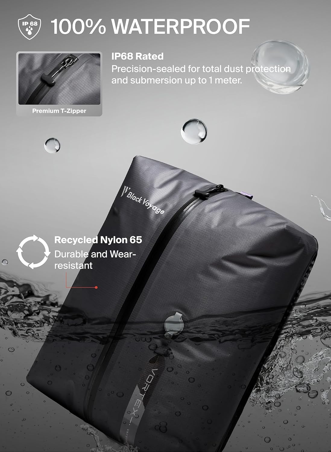 Black Voyage Reusable Vacuum Compression Travel Bag for Carry-On Suitcase and Backpack, Recycled IP67 Waterproof Space Saver Vacpack (1-Pack, 18L - Pump Included)