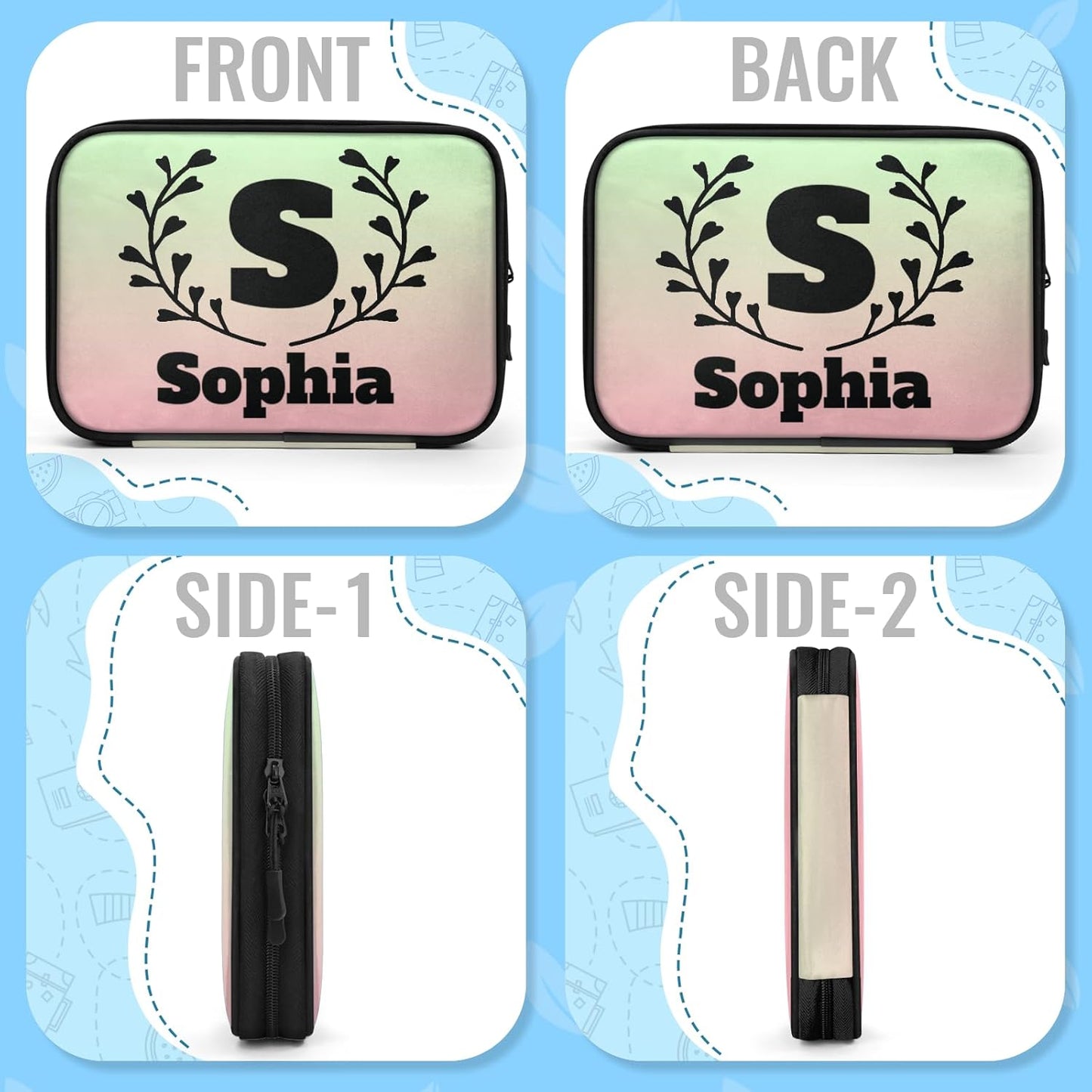 Custom Electronics Organizer Travel Case Personalized Name Initials Cable Charger Cord Tech Organizer Pouch Accessories Bag