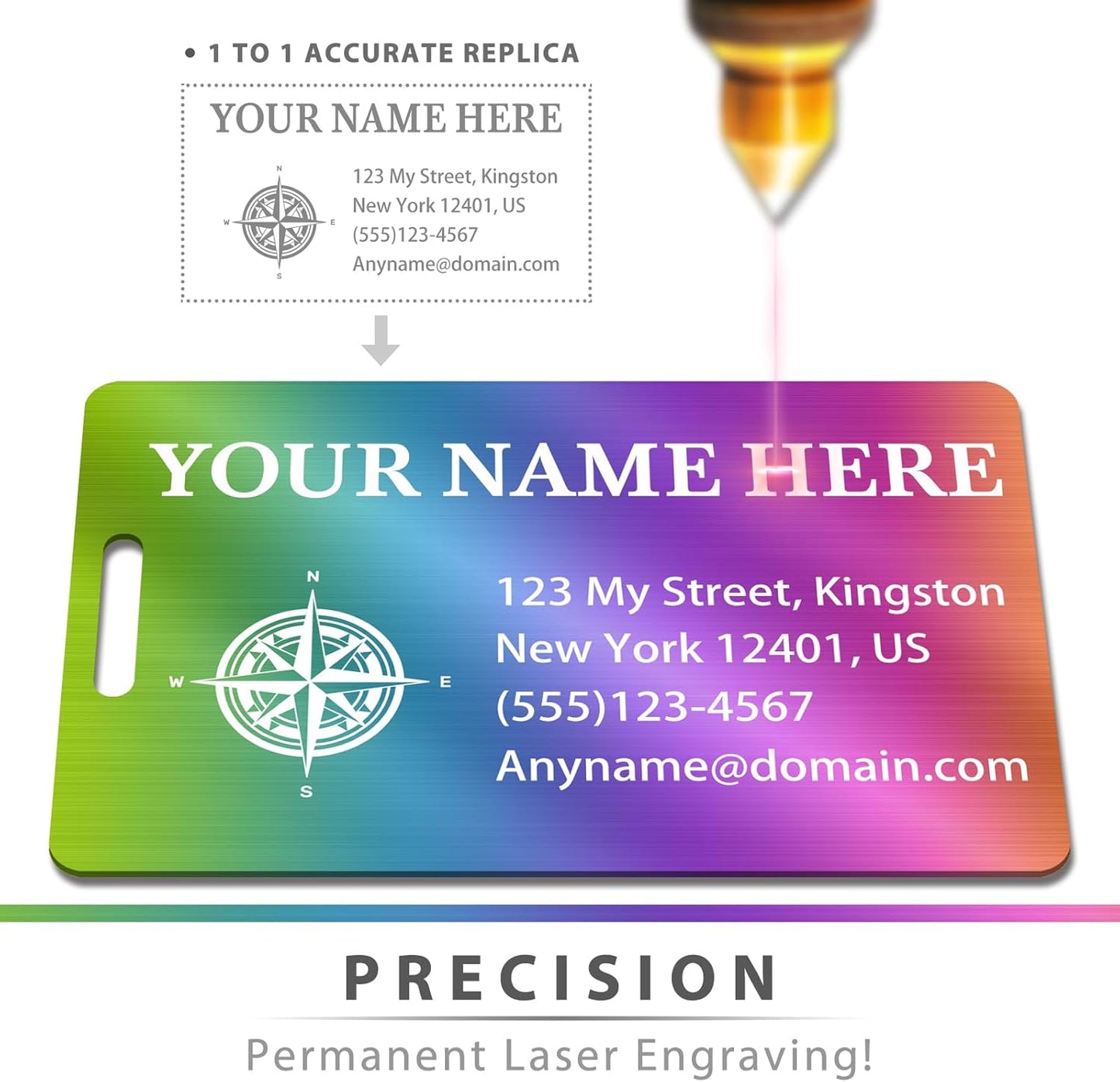 Personalized Luggage Tags for Suitcases (2/4/6/8 Pack) - Custom Engraved Metal Travel Tag, Customizable Pattern/Name/Text for Bags Backpacks Suitcases