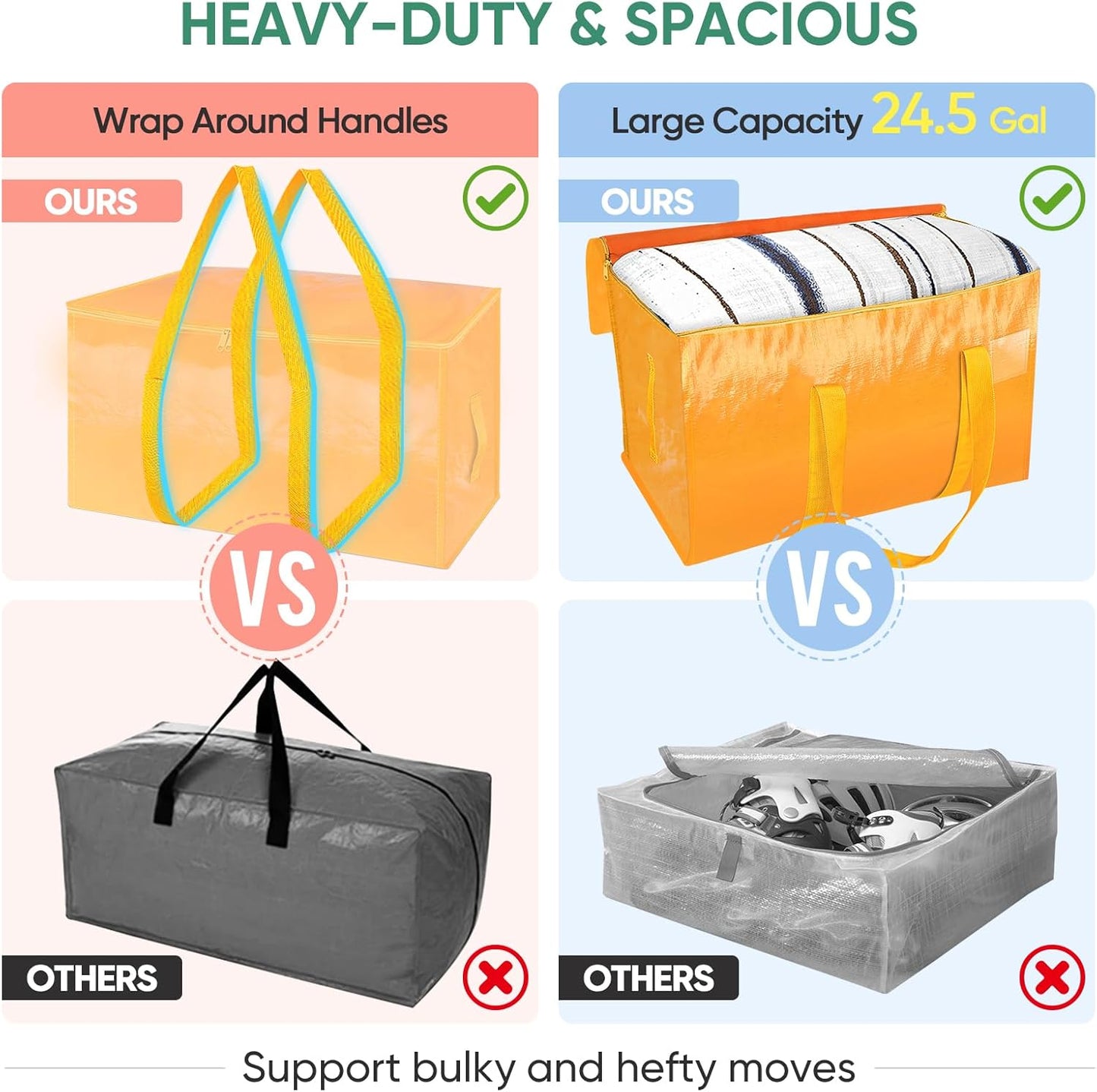 BALEINE 8-Pack Oversized Moving Bags with Reinforced Handles, Heavy-Duty Storage Tote for Clothes, Moving Supplies (Light Yellow, 8-Pack)