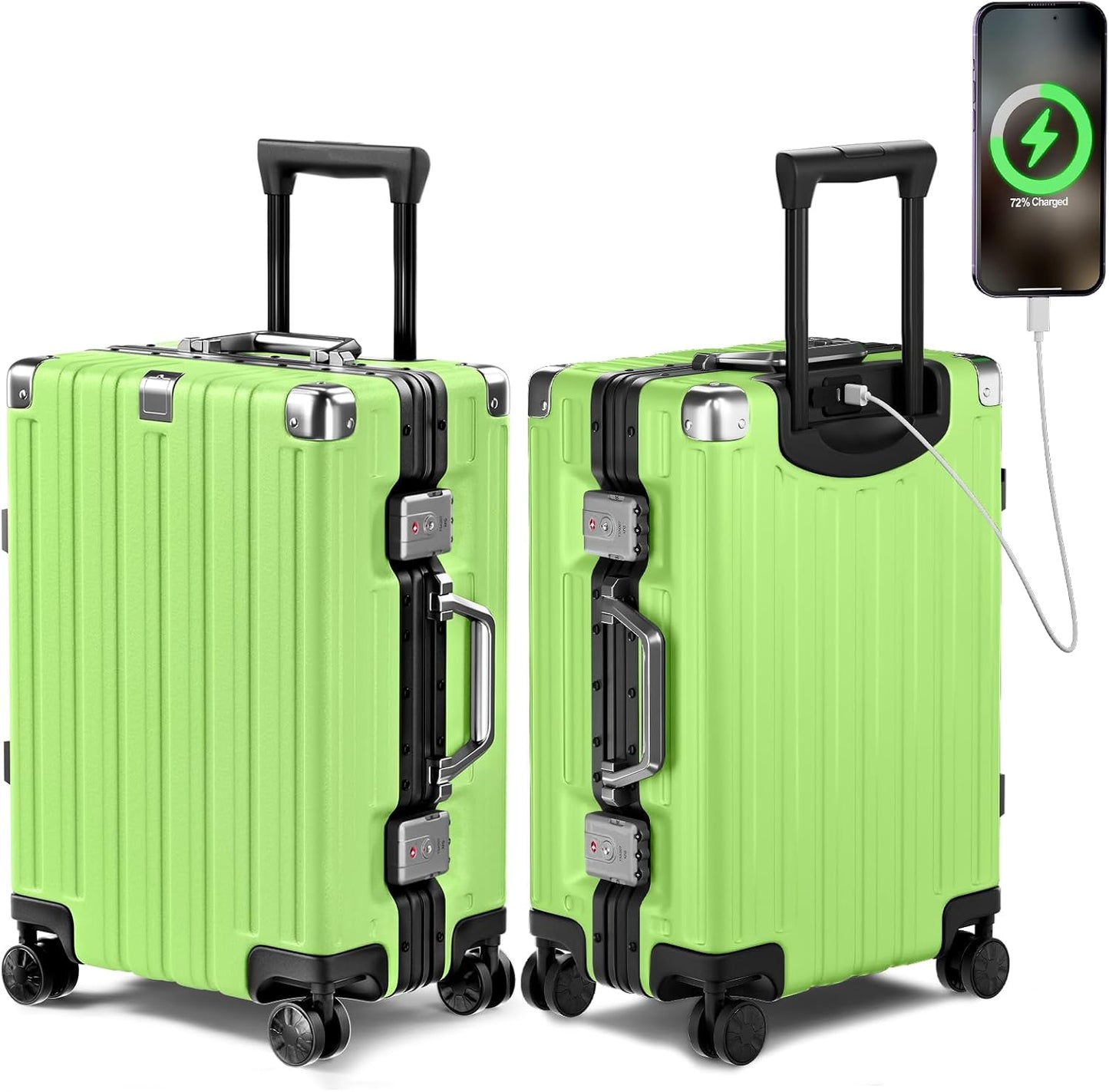 Krute Aluminum Frame Carry On Luggage 20 Inch Zipperless Luggages USB Charger Hardside PC Suitcase With Spinner Wheels Airline Approved Hard Shell Suitcases with TSA Lock (1 Piece)