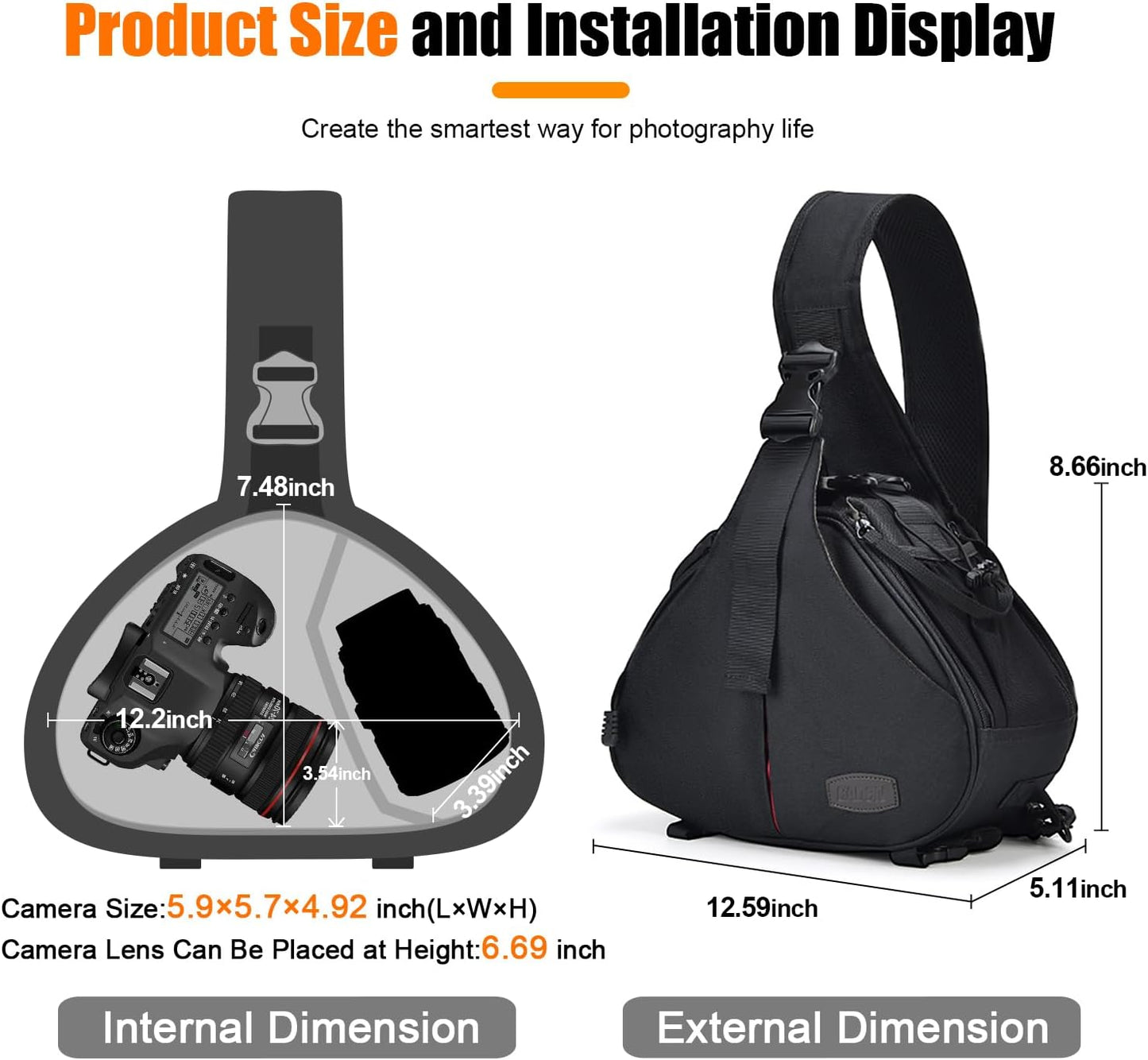 CADeN Camera Bag Sling Backpack Camera Case Waterproof with Rain Cover Tripod Holder, Compatible for DSLR/SLR Mirrorless Cameras (Canon Nikon Sony Pentax) and Accessories Black