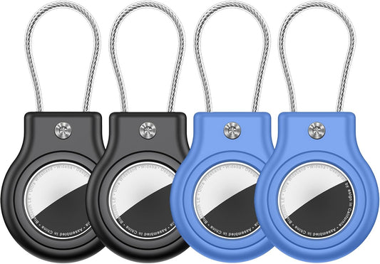 Waterproof Airtag Holder,4 Pack Airtag Case with Secure Lock,Airtags Keychain for Apple Airtag,Anti-Lost Protective Case Air tag Accessories for GPS Tracker Luggage,Bag,Key,Pet-Black/Black/Blue/Blue