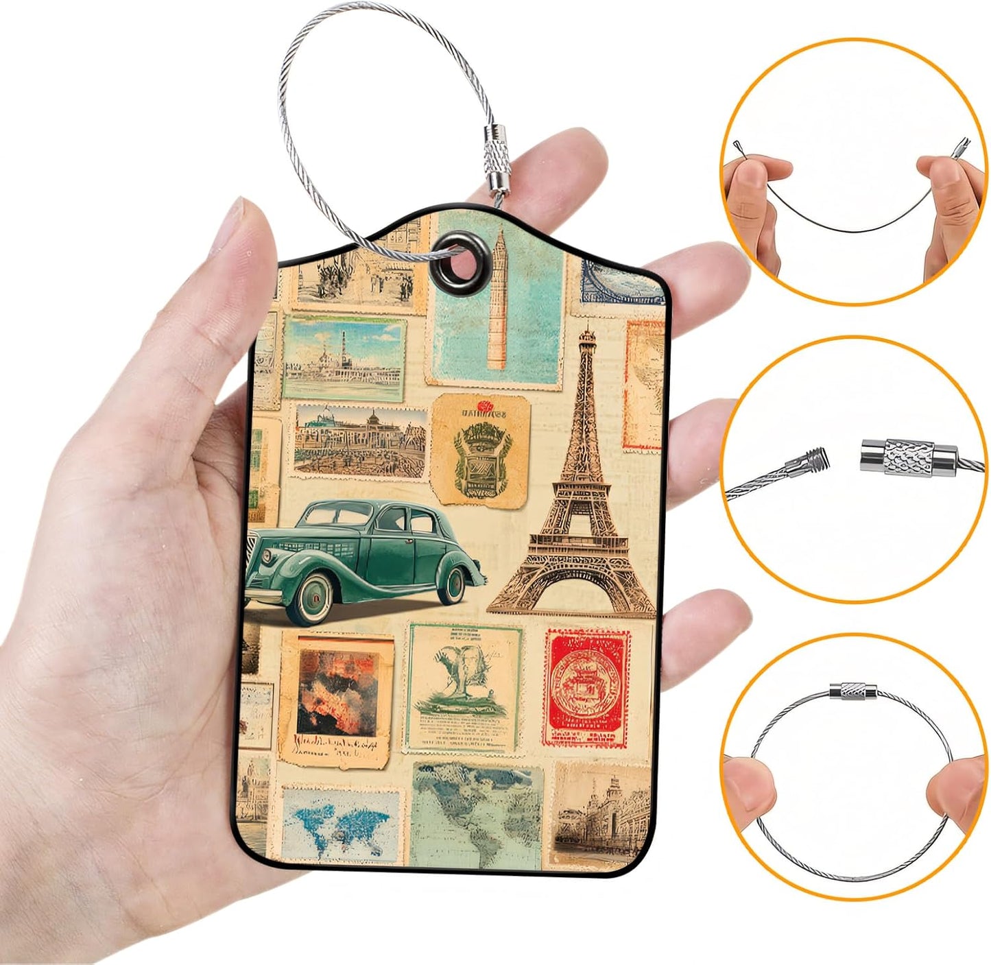 Luggage Tags for Suitcases, 2-Pack PU Leather for Cruise & Travel, Baggage ID Tags with Privacy Cover & Address Card, Durable Metal Ring, Kids Adults Travel Accessories, Vintage Travelogue