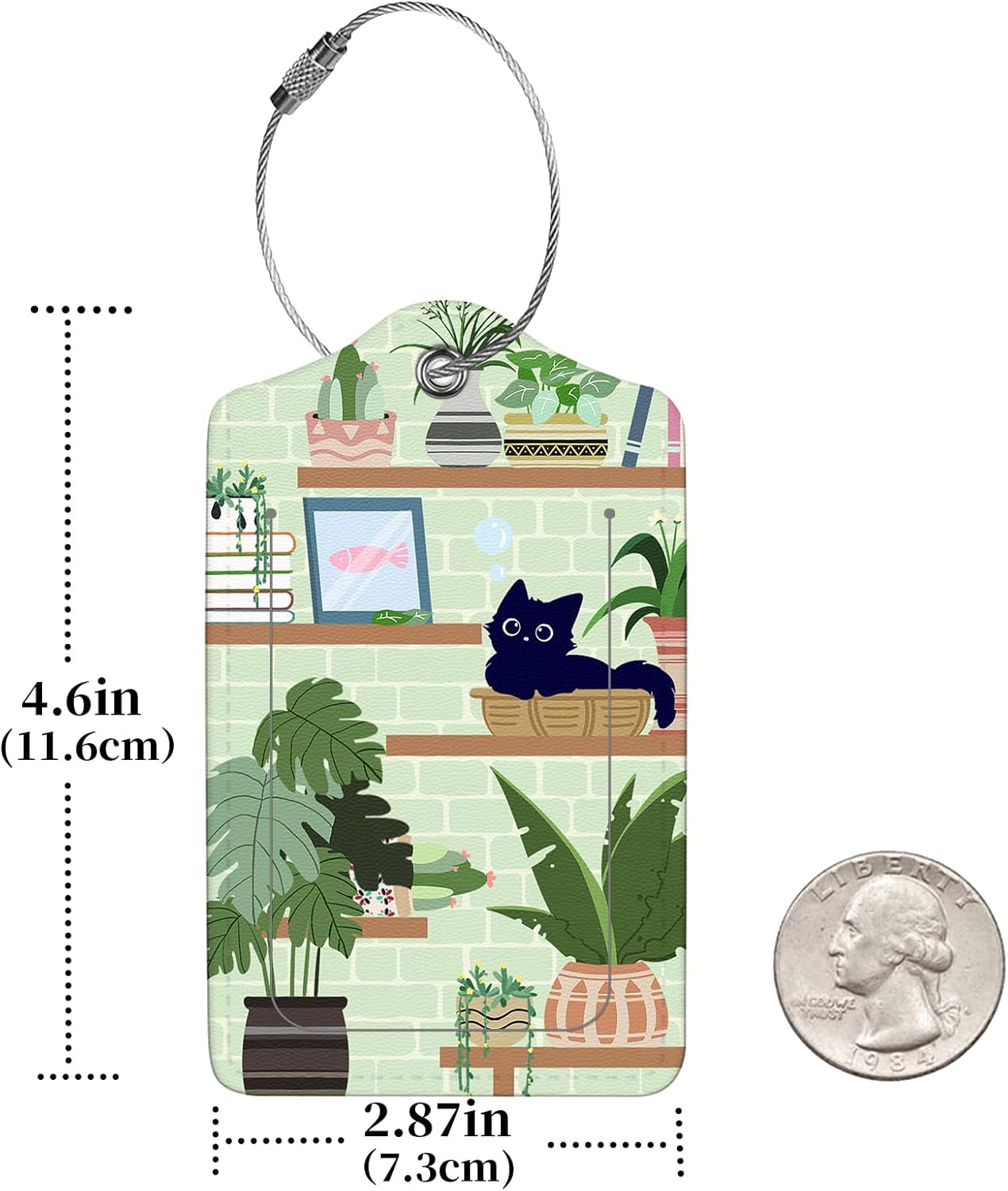 2 Pcs Luggage Tags for Suitcase, Cute Unique PU Leather Travel Bag Tag with Privacy Cover ID Label Address Card and Durable Metal Ring Suitable for Men Women Children Backpack,Cat On The Shelf