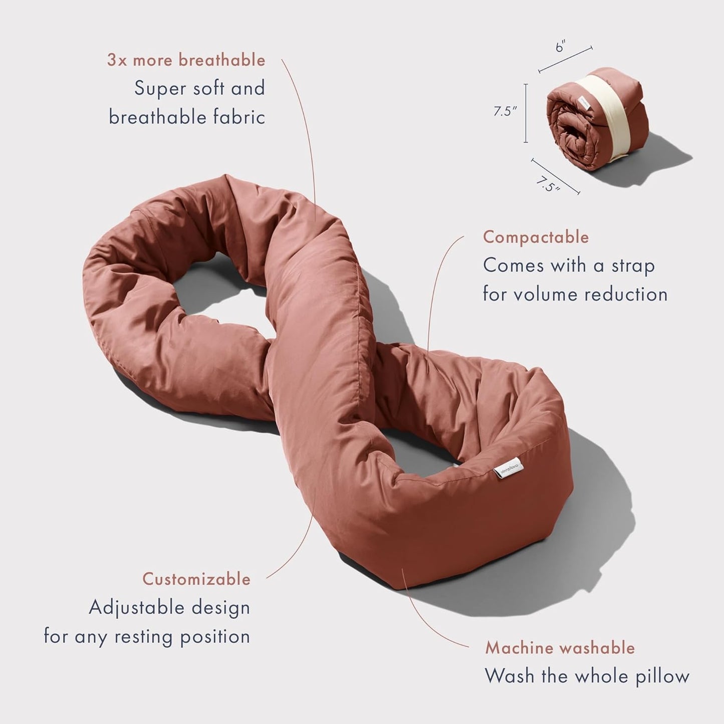 Huzi Infinity Pillow - Home Travel Soft Neck Scarf Support Sleep (Terracotta)