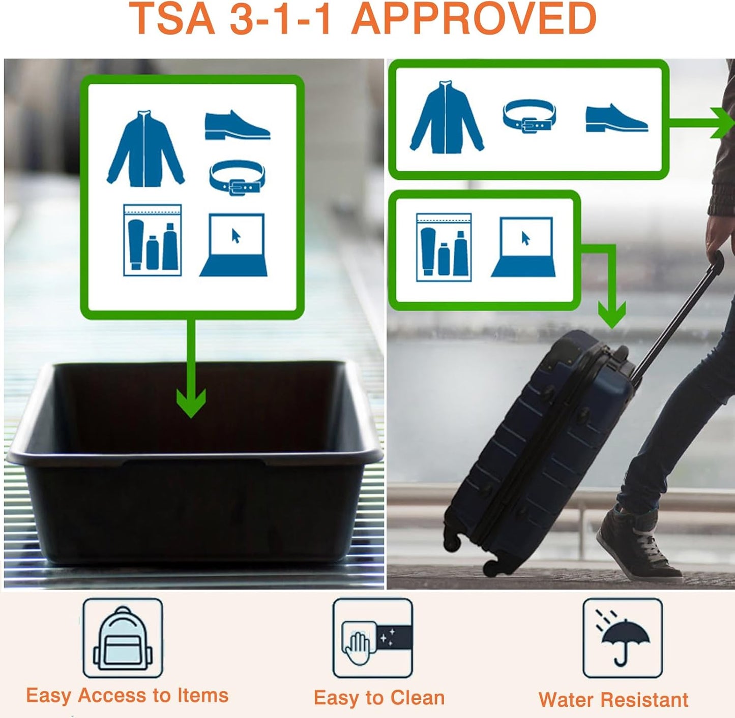 XEWEA 2PCS Large TSA Approved Clear Travel Toiletry Bags for Men Women, Transparent Makeup Cosmetic Bag with Handle,Waterproof PVC Quart Organizer Storage Pouch for Toiletries Airline Essential, Balck