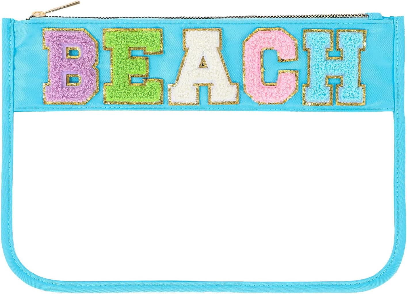 DYSHAYEN Chenille Letter Clear Zipper Pouch for Travel,Nylon Clear Cosmetic Bag,Makeup Travel Bag for Women Girls 11.8 Inches x 8.2 Inches