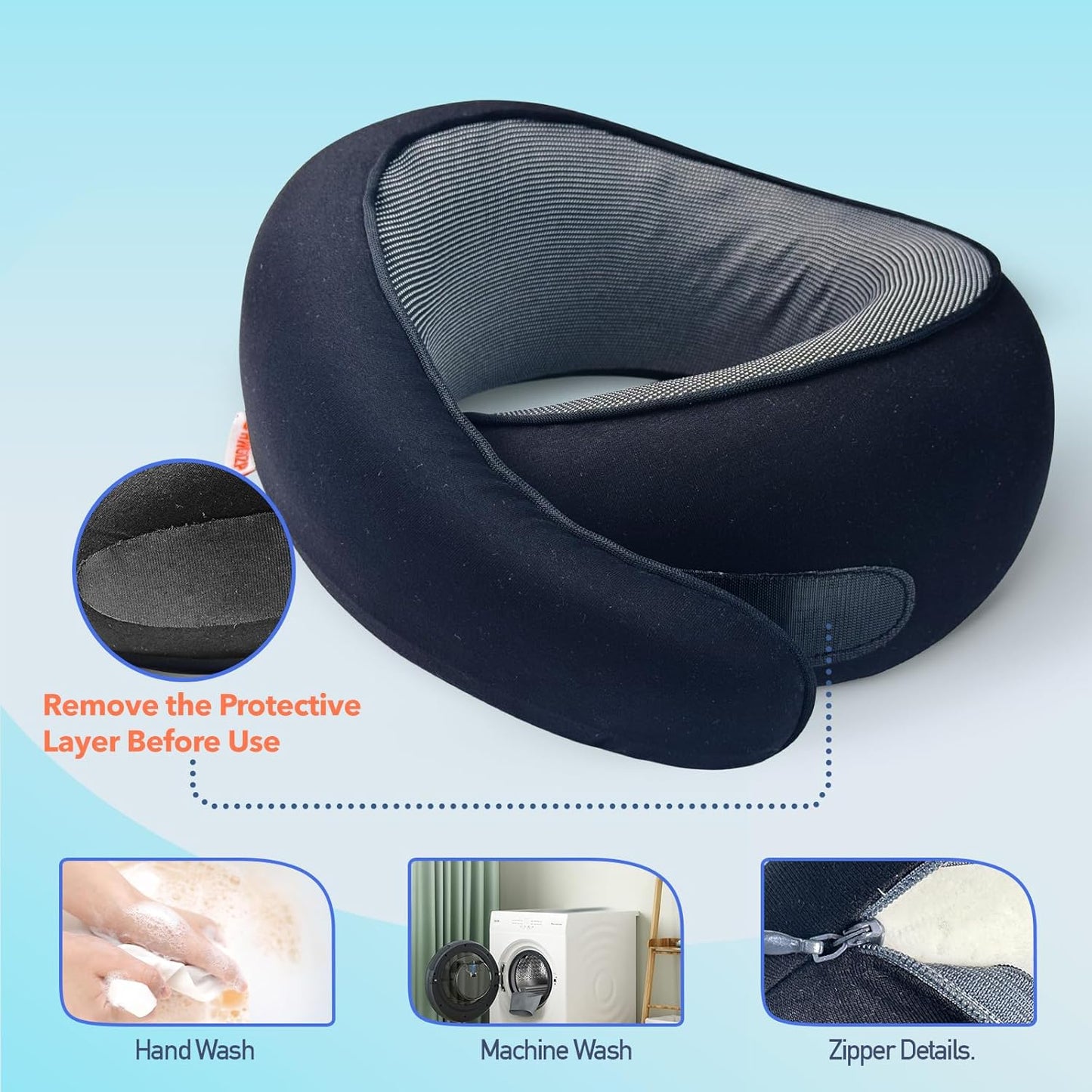 Travel Pillow | High-Density Memory Foam Pillow with 360° Surround Support. Ergonomically Designed. Ideal for Airplane Travel and Home Use.
