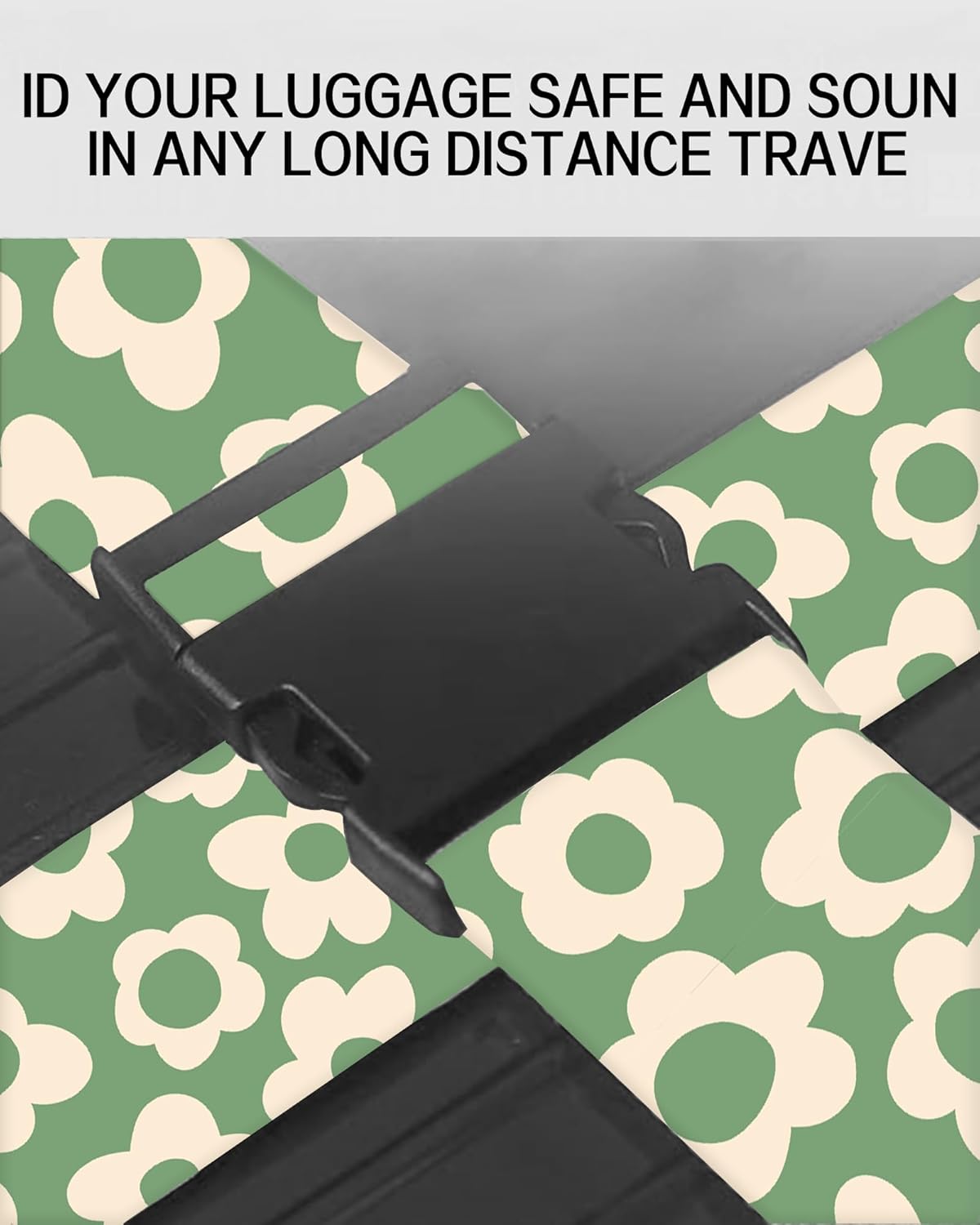 Luggage Straps for Suitcases, Adjustable Travel Belt, Durable Wide Luggage Strap, Cute Suitcase Strap Identifiers with Buckle, Bag Straps for Luggage, Grey Cute Flowers