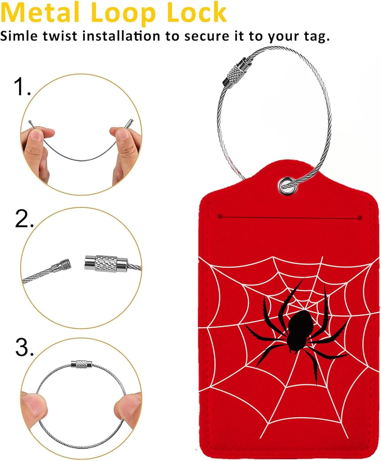 Spider Web 2 Pack Luggage Tag for Suitcase, Cute Unique Leather Bag Tags Identifiers Privacy Cover ID Label with Steel Loop for Women Men Kids Girls Travel,