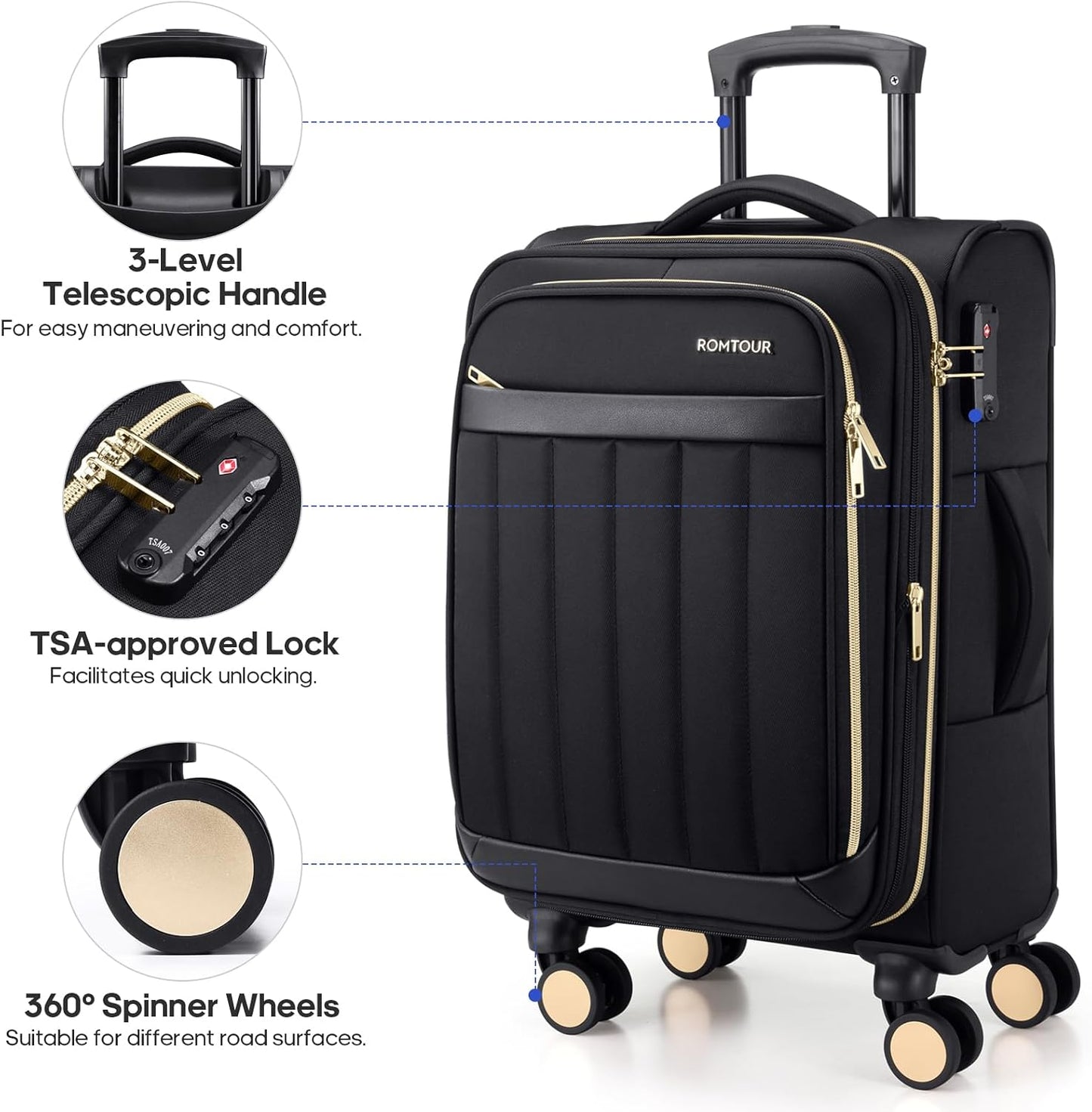 Softside Carry On Luggage 20 Inch Expandable Carry On Luggage 22x14x9 Airline Approved with Spinner Wheels & TSA Lock, Waterproof Large Capacity Suitcase Travel Bag for Men and Women