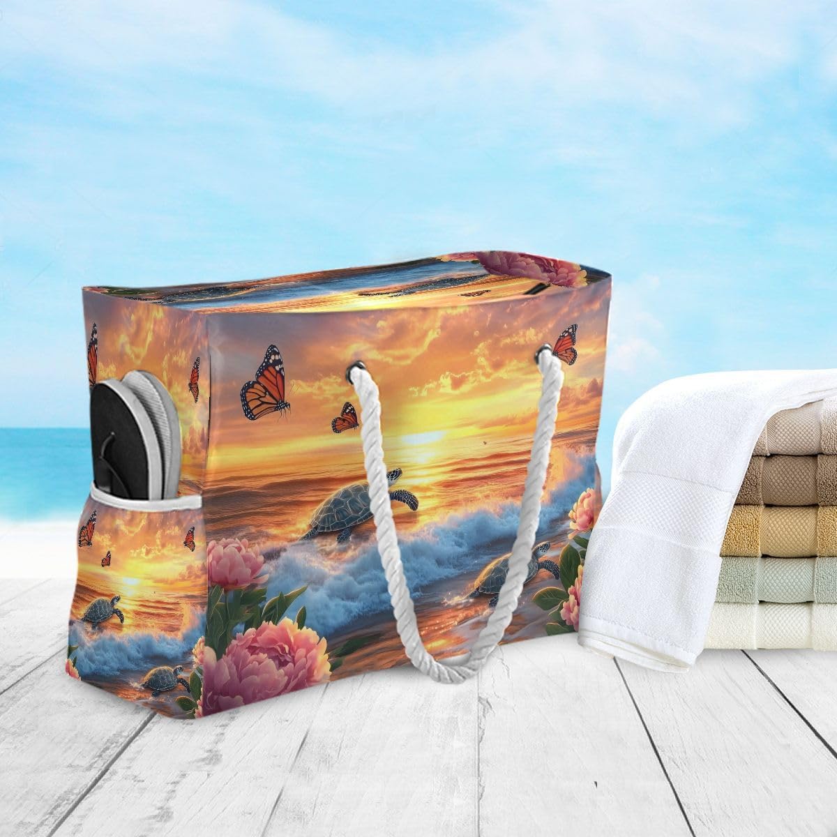 senya Large Beach Bags Totes Canvas Tote Shoulder Bag Soft Wave Water Resistant Bags for Gym Travel Daily Ocean