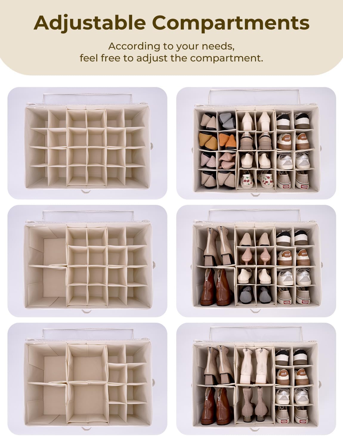 StorageWorks Shoe Organizer for Closet, Fits up to 24 Pairs, Shoe Cubby Storage Containers with Adjustable Dividers and Clear Cover, Gray and White Stripes