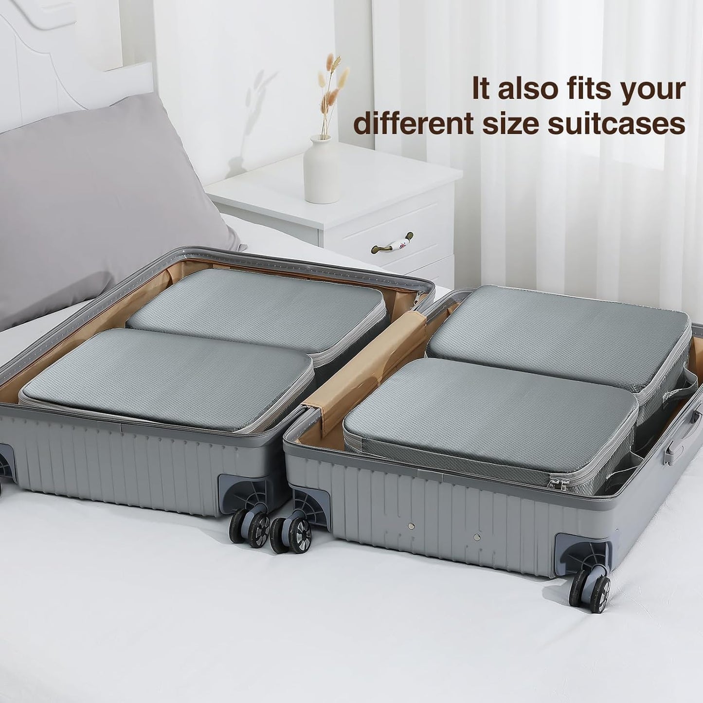 DIMJ Clothes Storage Bag 6 Pack, 19L Compression Storage Bags for Blanket, Sweater, Jacket, Closet, Sheet Storage Organizer with Window Handle, Space Saver Storage Bags with Zipper, Gray