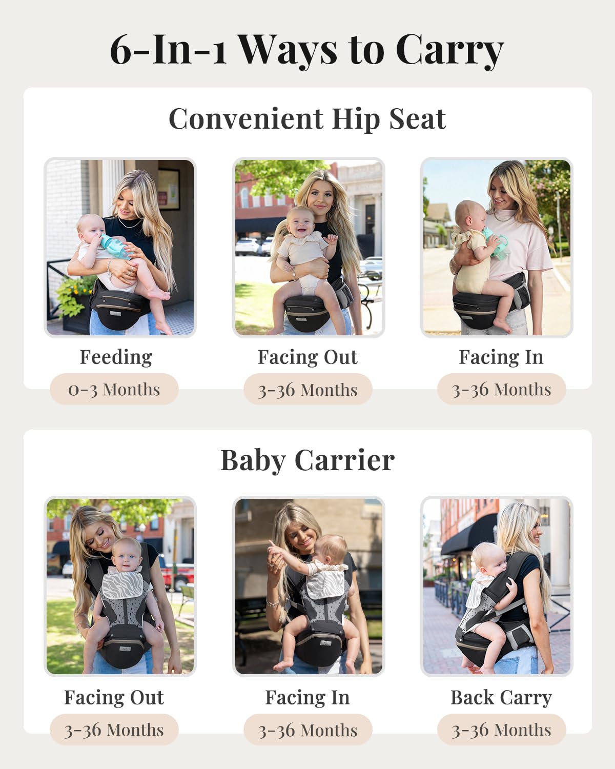 MOMTORY Carryall™ Pro Baby Carrier, Safety-Certified 6-in-1 Ultra Storage Baby Carrier Newborn to Toddler, Front & Back Baby Holder Carrier with Hip Seat, Pure Black