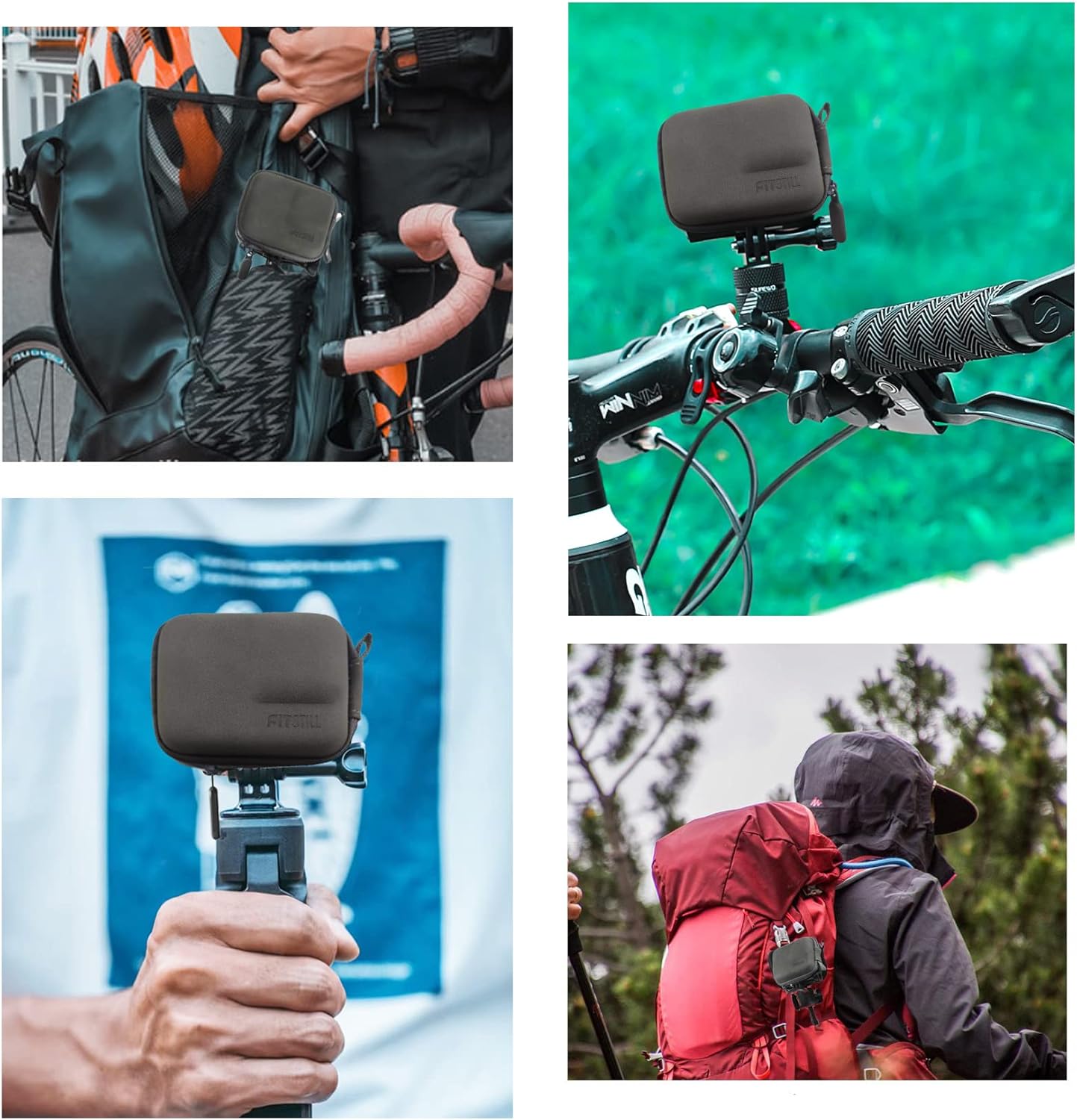 FiTSTILL Grey PU Mini Carrying Case for Go Pro Hero 12/11/10/9/8/7/(2018)/6/5 Black,Hard Shell Travel Storage Case for DJI Osmo Action,AKASO,Campark,YI Action Camera and More